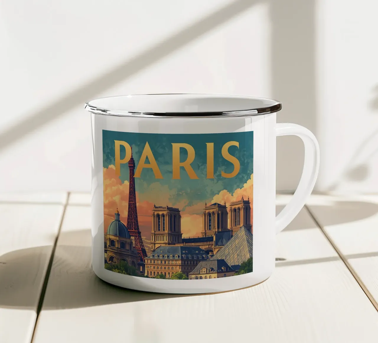 Parijs met Eiffeltoren en Notre Dame emaille mok van DesignDoodle