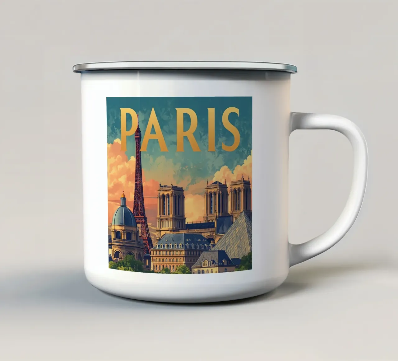 Parijs met Eiffeltoren en Notre Dame emaille mok van DesignDoodle