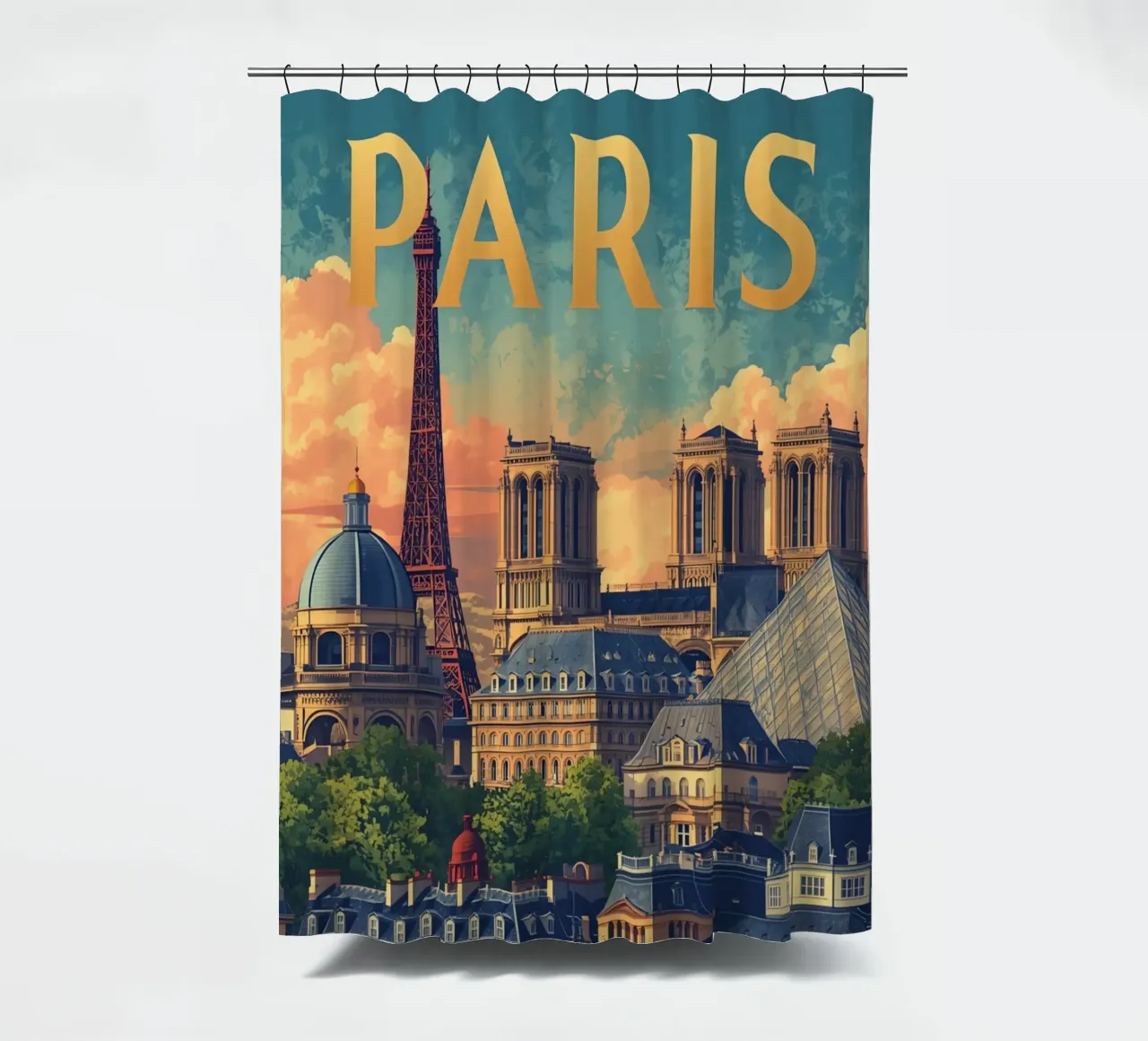 Paesaggio urbano di Parigi con Torre Eiffel e Notre Dame tenda da doccia da DesignDoodle