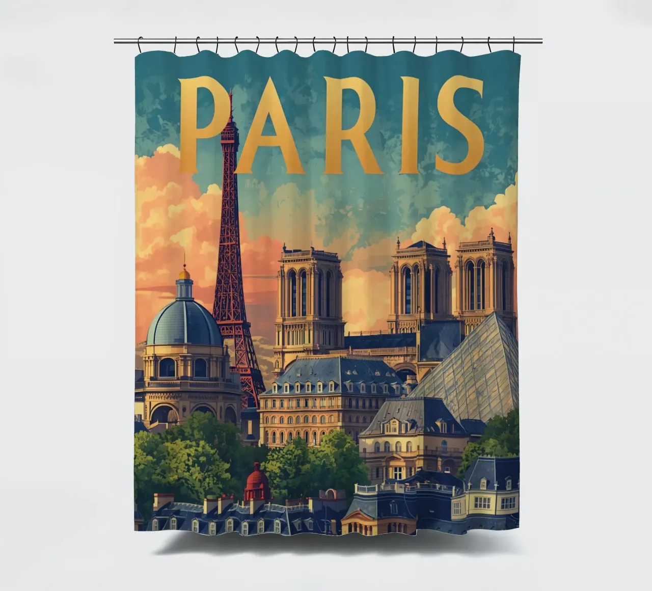 Paesaggio urbano di Parigi con Torre Eiffel e Notre Dame tenda da doccia da DesignDoodle