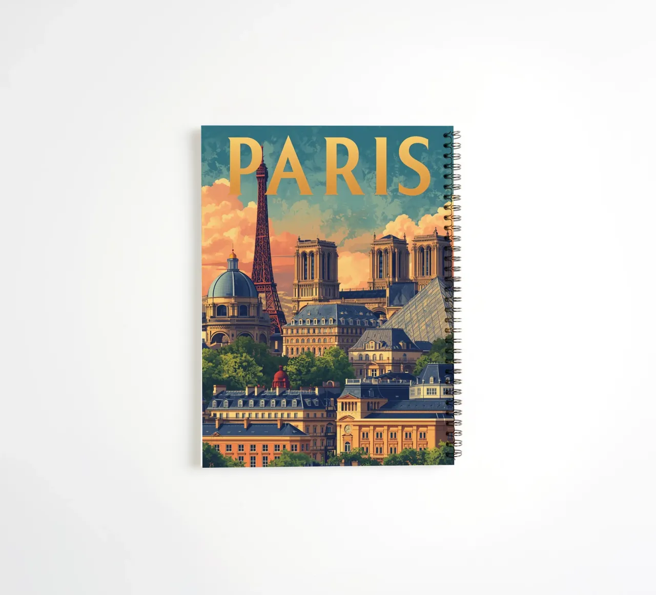 Paris Cityscape with Eiffel Tower and Notre Dame spiral notebook by DesignDoodle