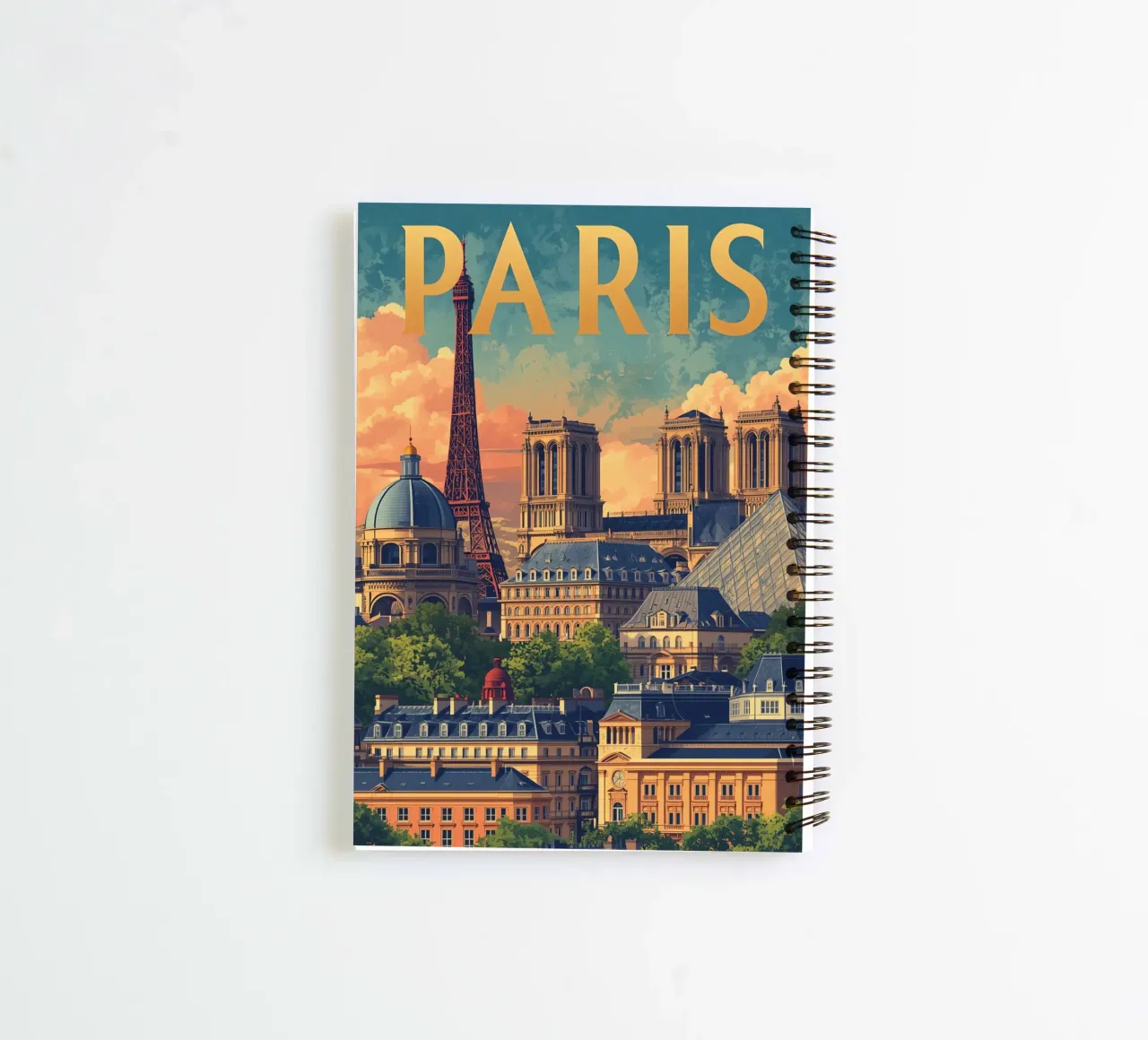 Paris Cityscape with Eiffel Tower and Notre Dame spiral notebook by DesignDoodle