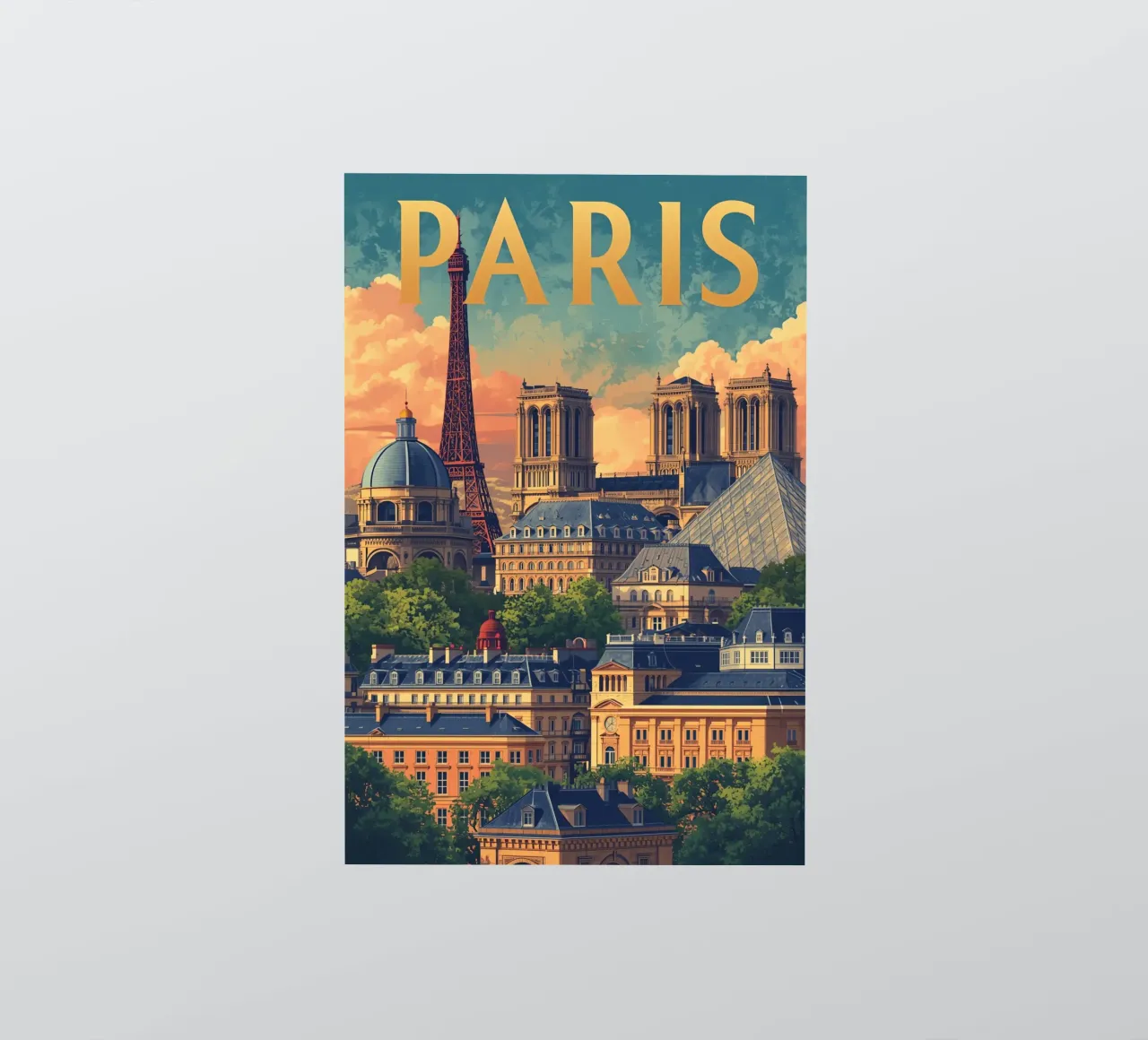 Paesaggio urbano di Parigi con Torre Eiffel e Notre Dame adesivo da DesignDoodle