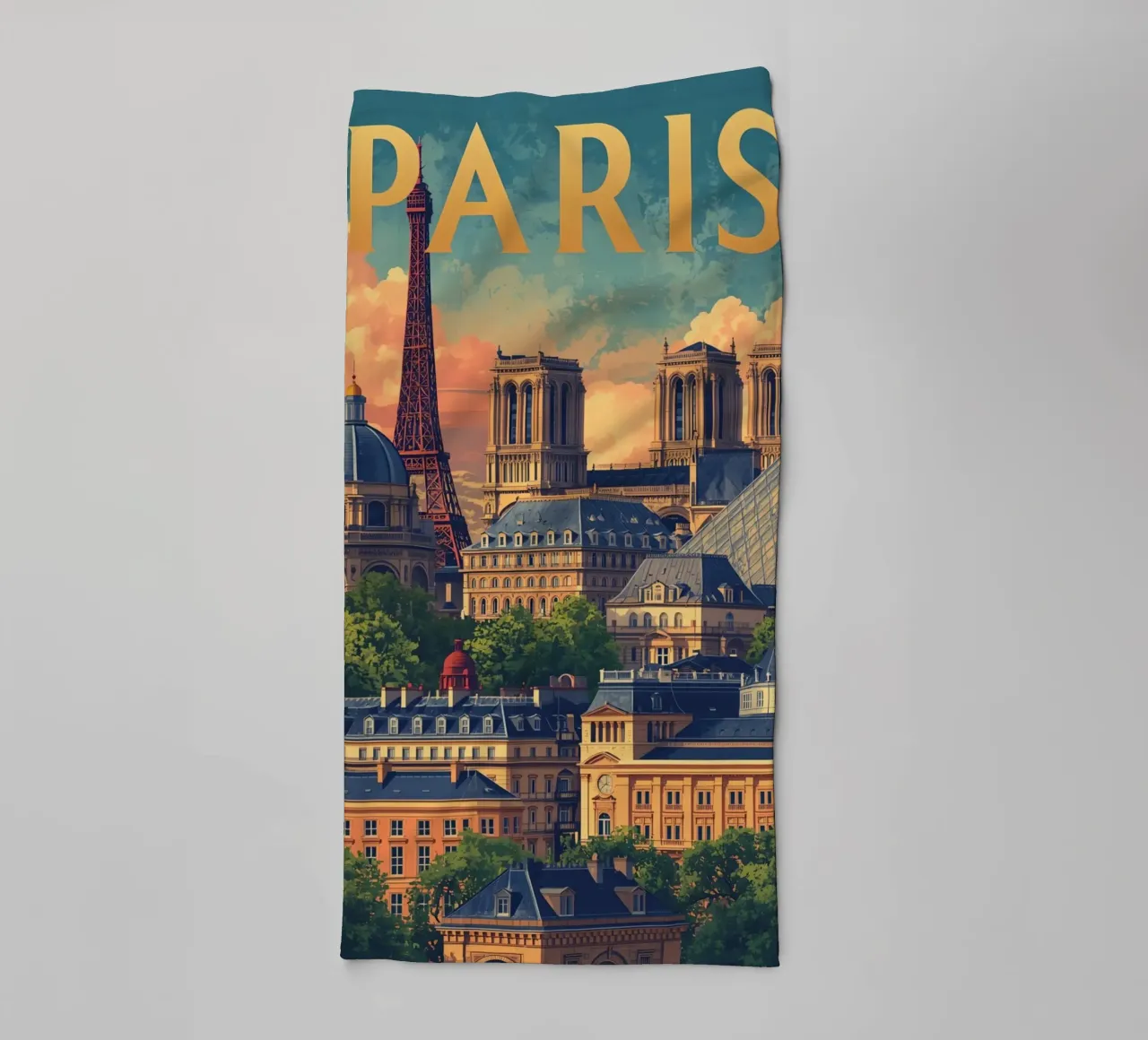 Paesaggio urbano di Parigi con Torre Eiffel e Notre Dame asciugamano da bagno da DesignDoodle