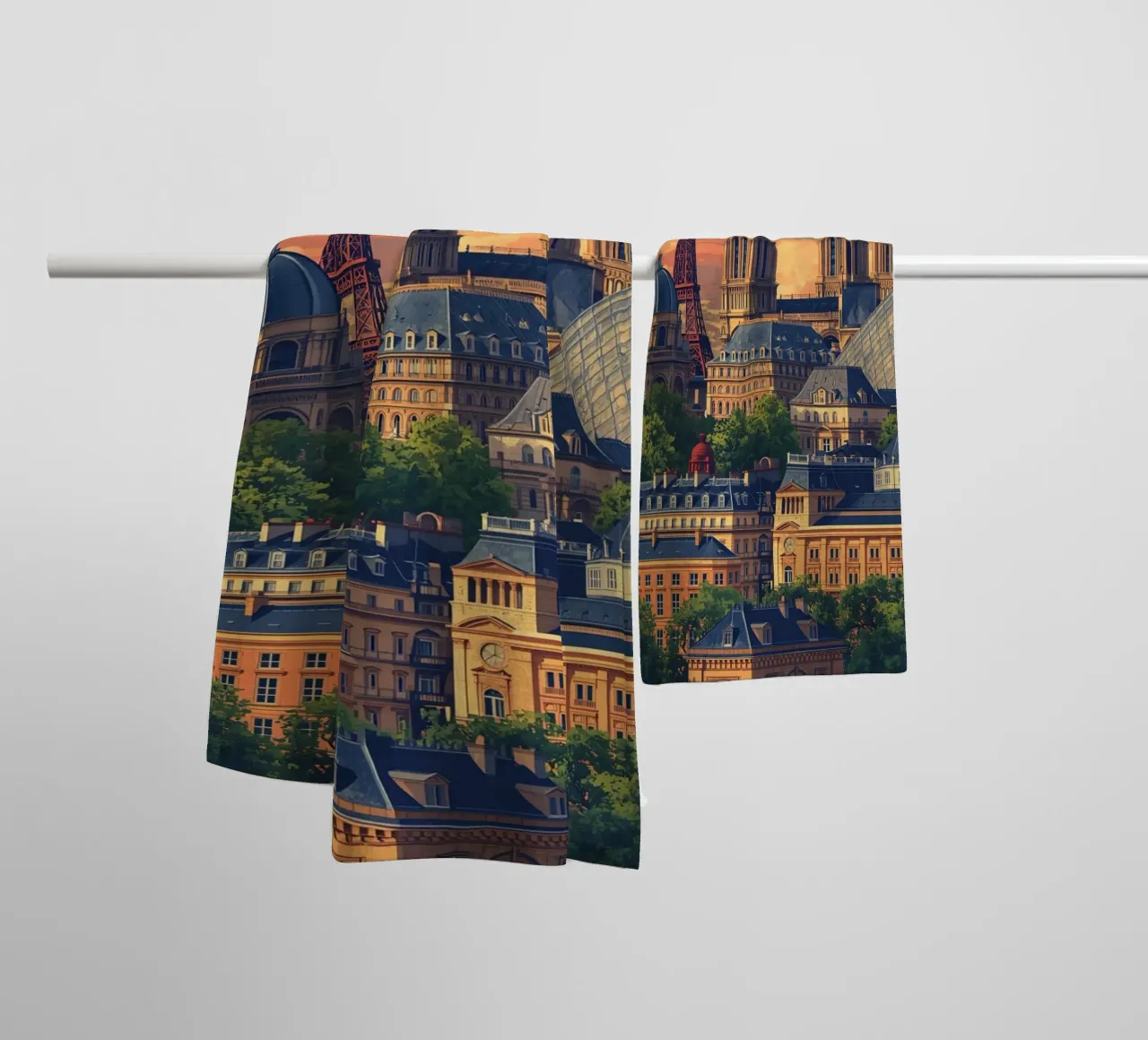 Paesaggio urbano di Parigi con Torre Eiffel e Notre Dame asciugamano da bagno da DesignDoodle