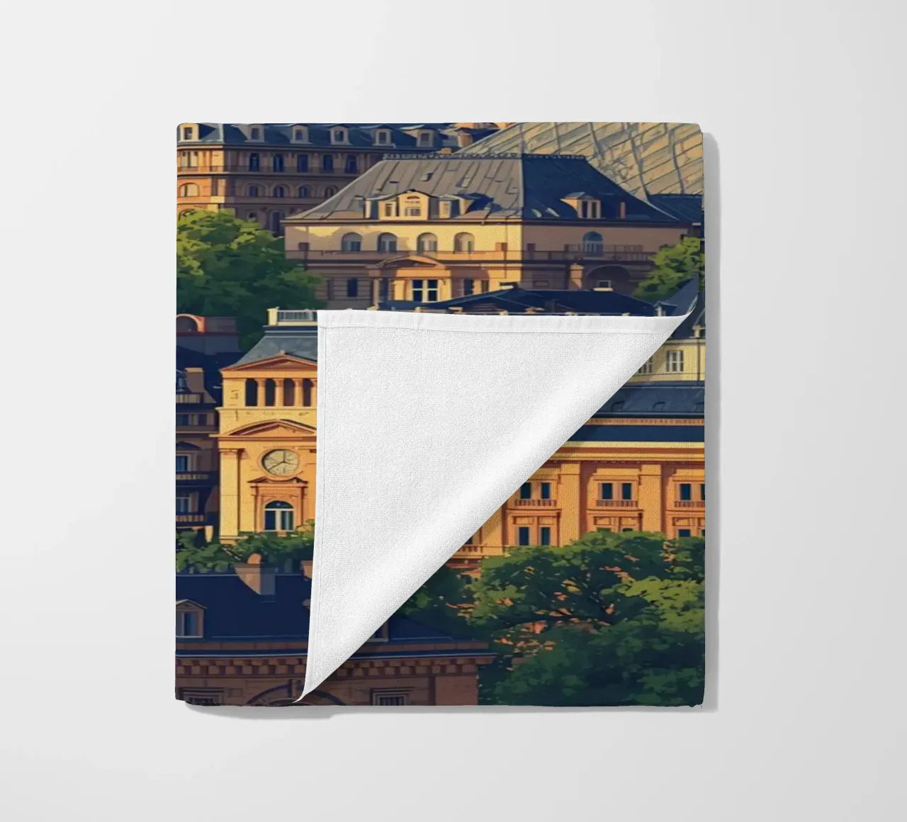 Paris Cityscape with Eiffel Tower and Notre Dame beach towel by DesignDoodle