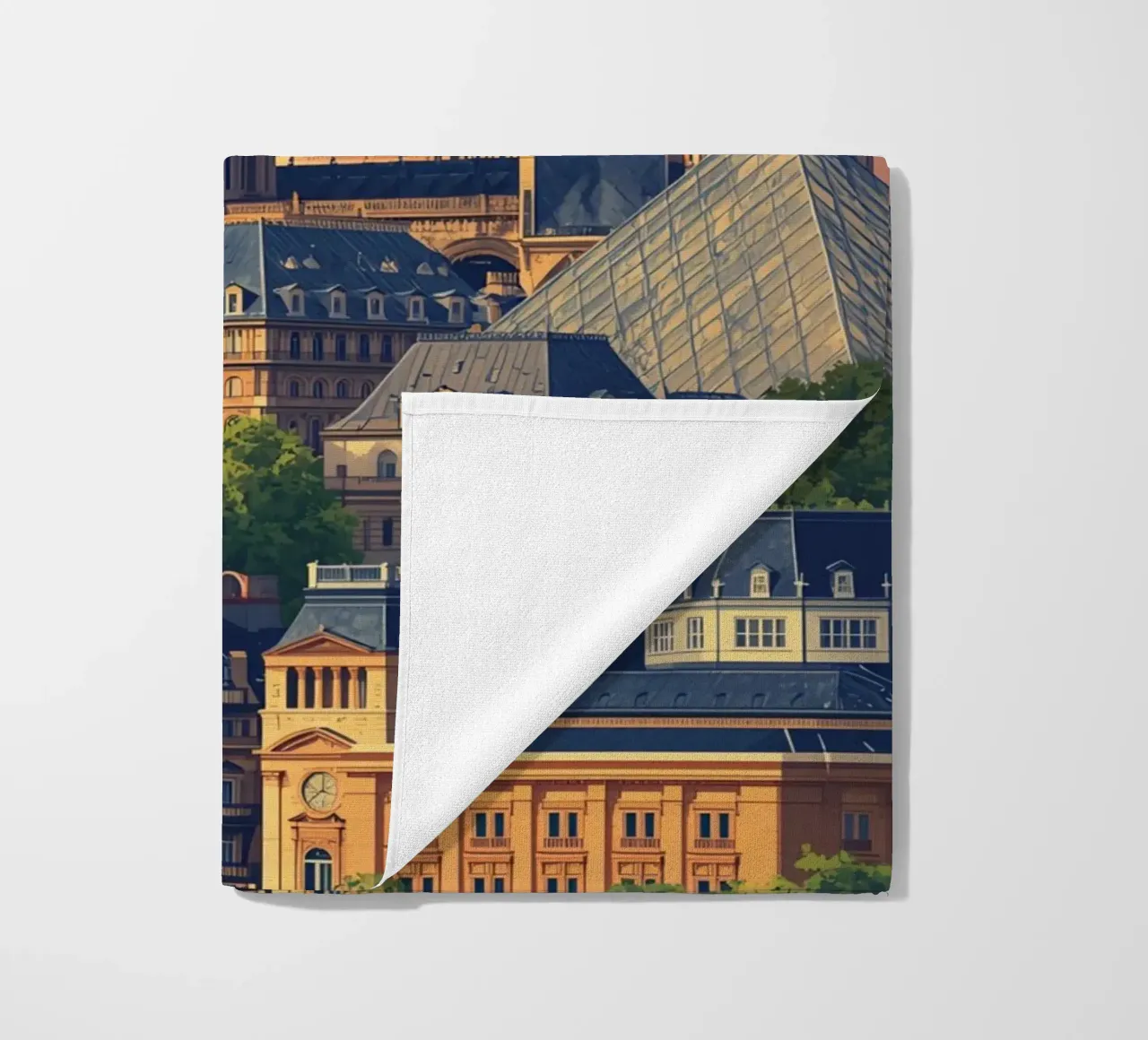 Paris Cityscape with Eiffel Tower and Notre Dame beach towel by DesignDoodle