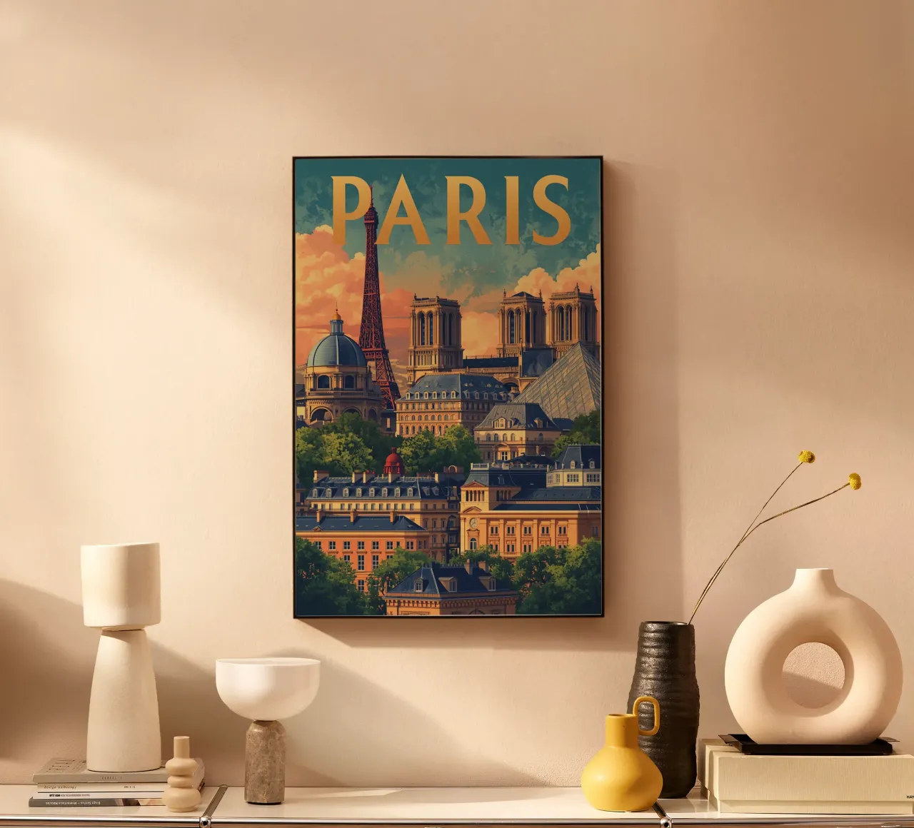 Paesaggio urbano di Parigi con Torre Eiffel e Notre Dame plexiglass da DesignDoodle