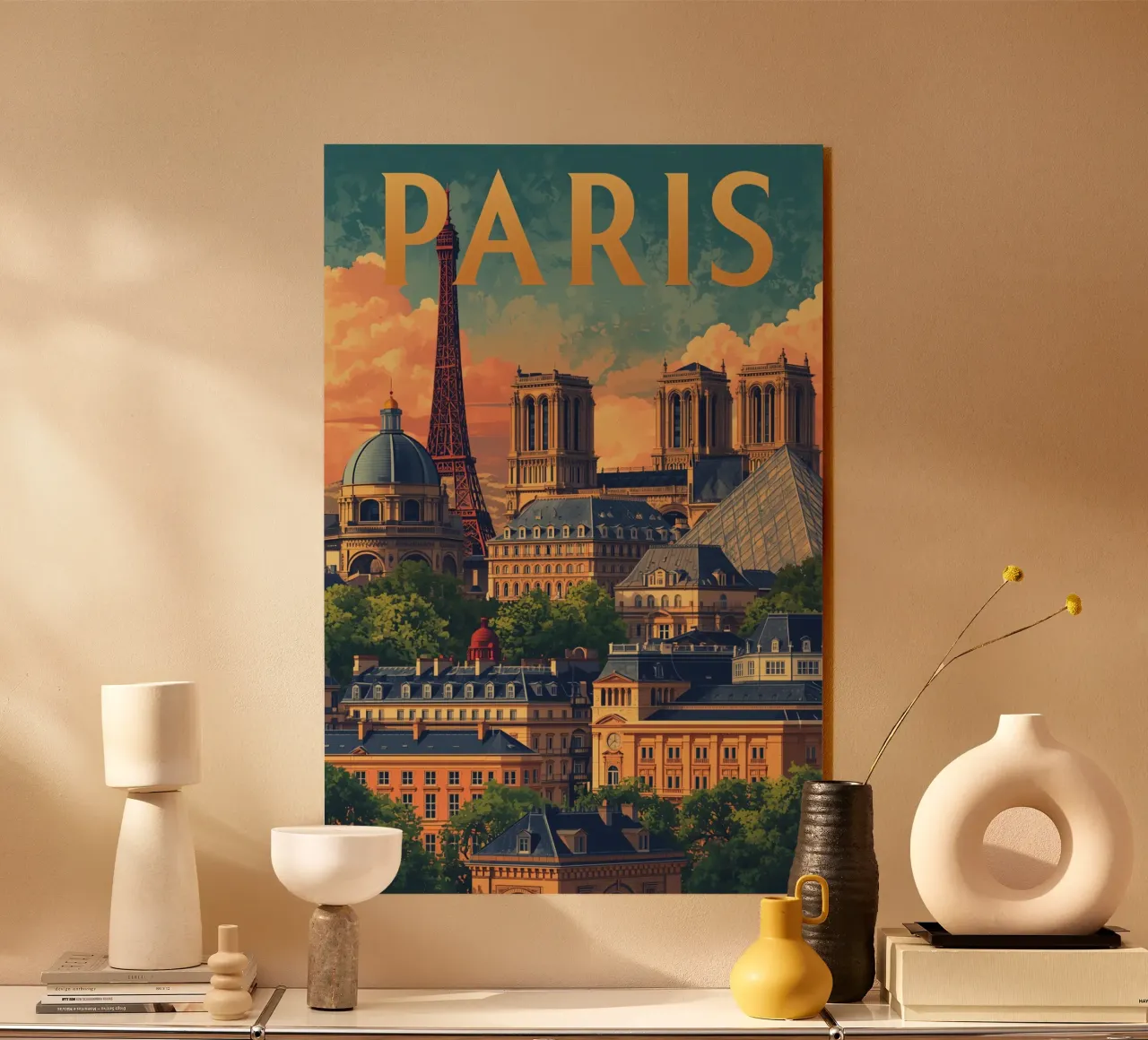 Paesaggio urbano di Parigi con Torre Eiffel e Notre Dame plexiglass da DesignDoodle