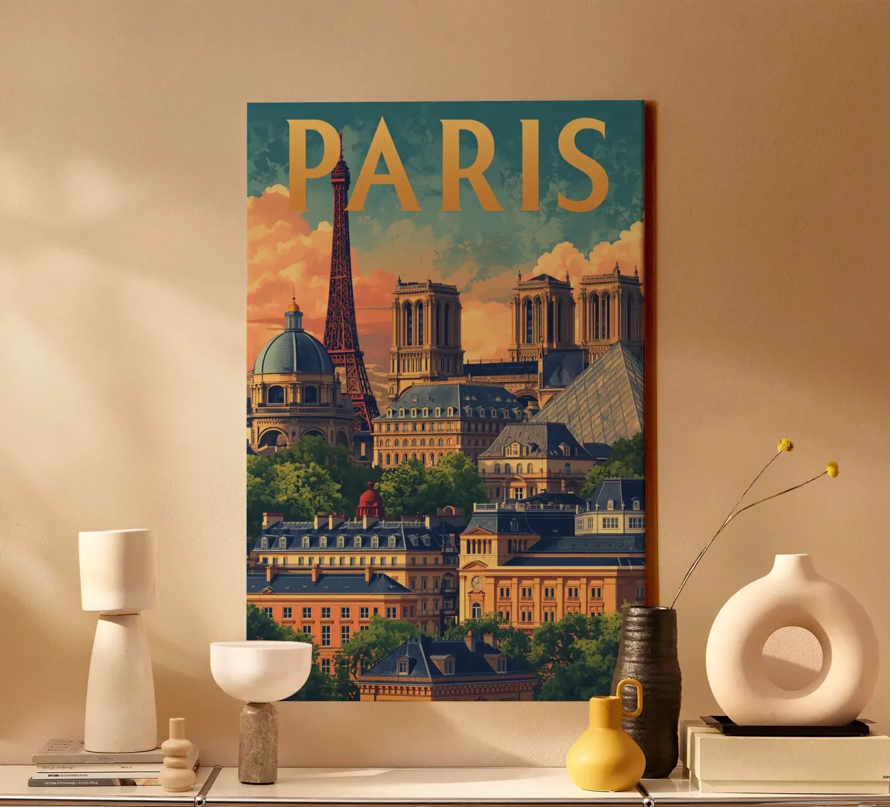 Parijs met Eiffeltoren en Notre Dame canvas van DesignDoodle