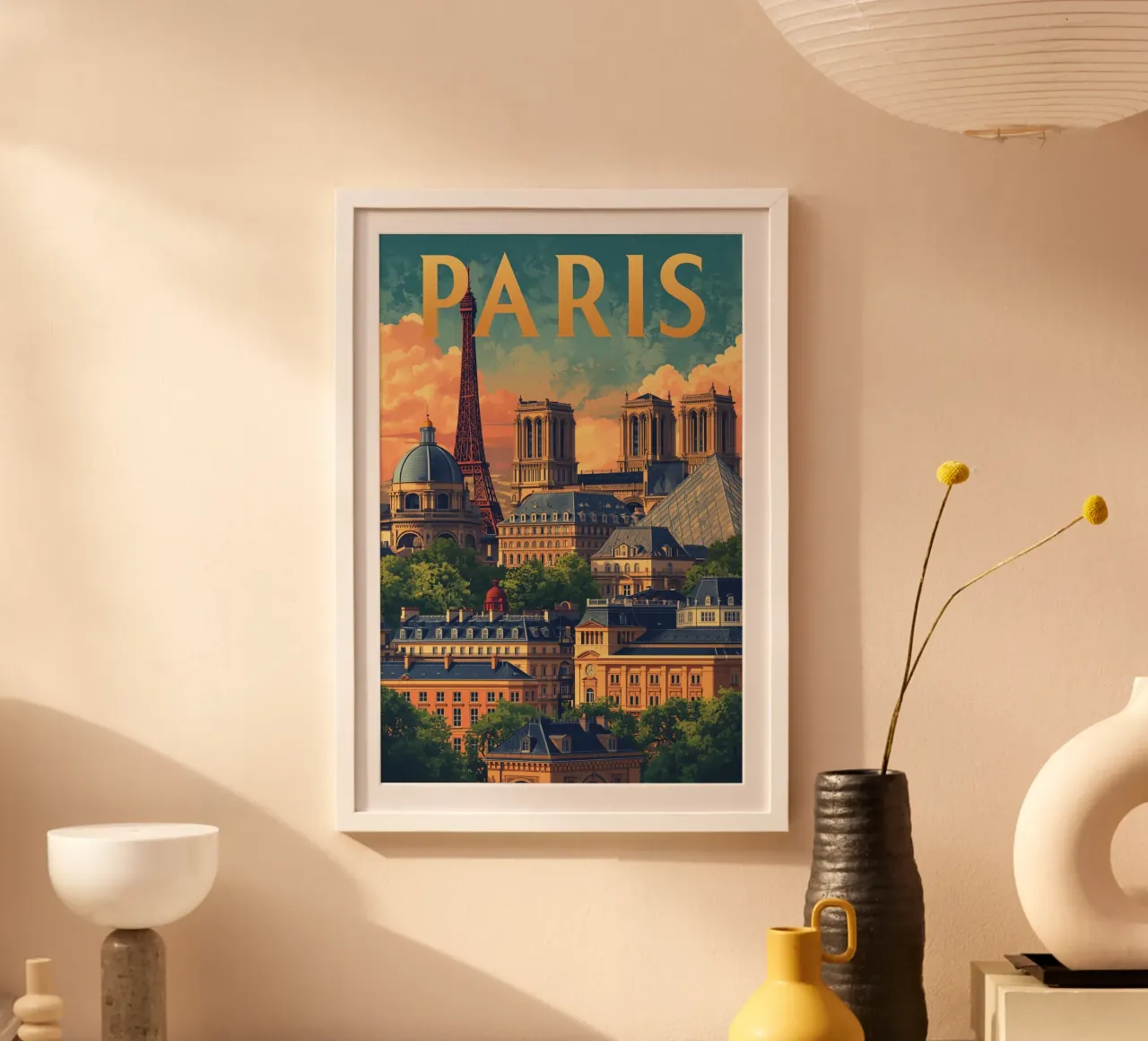 Paesaggio urbano di Parigi con Torre Eiffel e Notre Dame carta hahnemühle da DesignDoodle