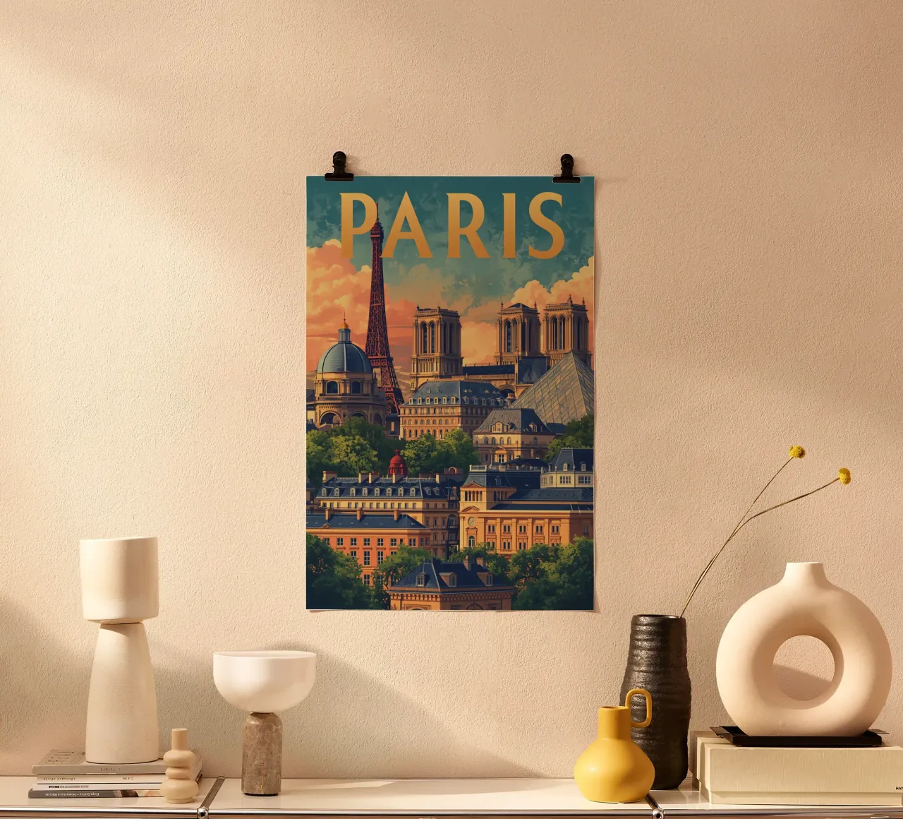 Paesaggio urbano di Parigi con Torre Eiffel e Notre Dame carta hahnemühle da DesignDoodle