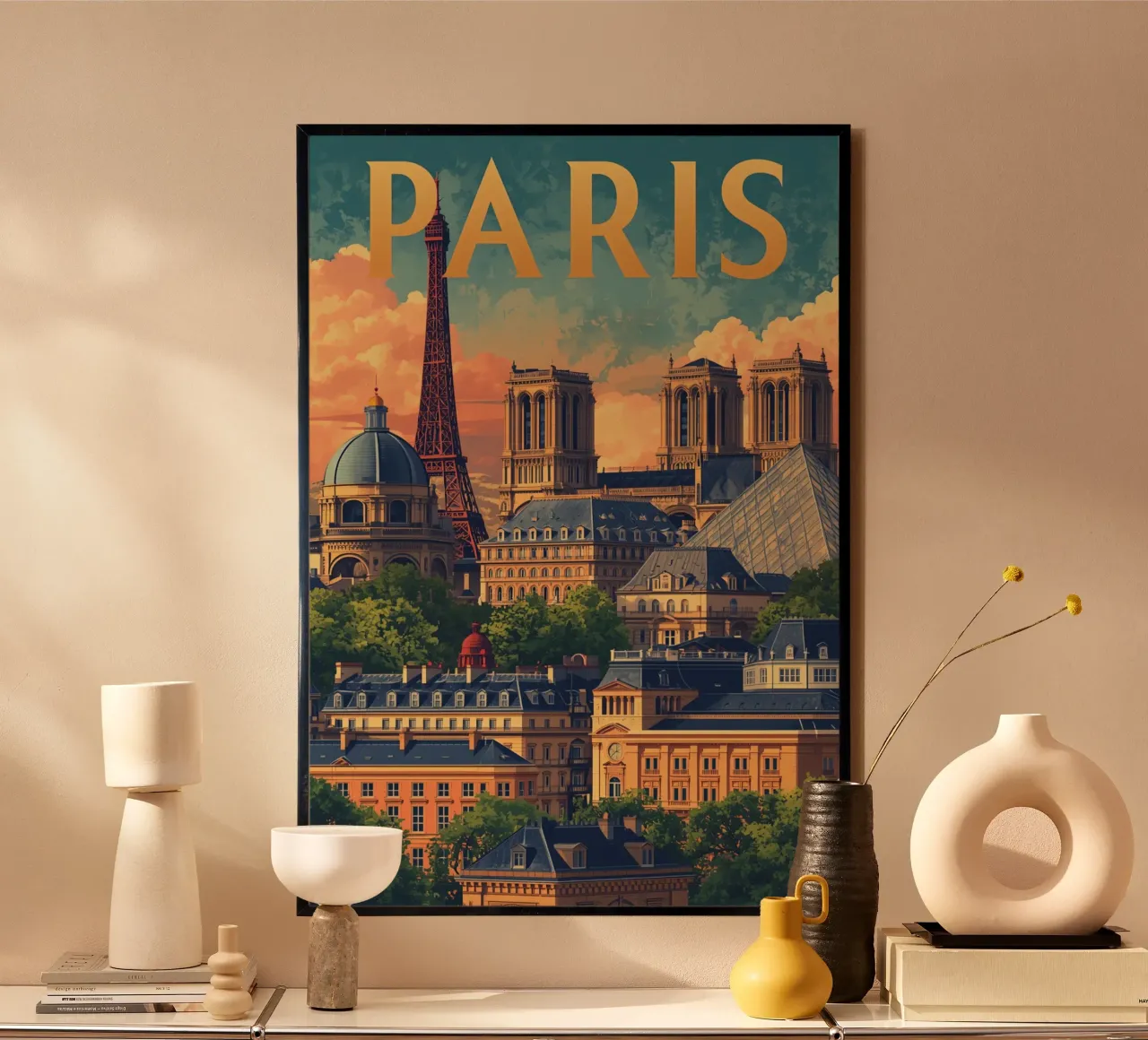 Paesaggio urbano di Parigi con Torre Eiffel e Notre Dame carta hahnemühle da DesignDoodle