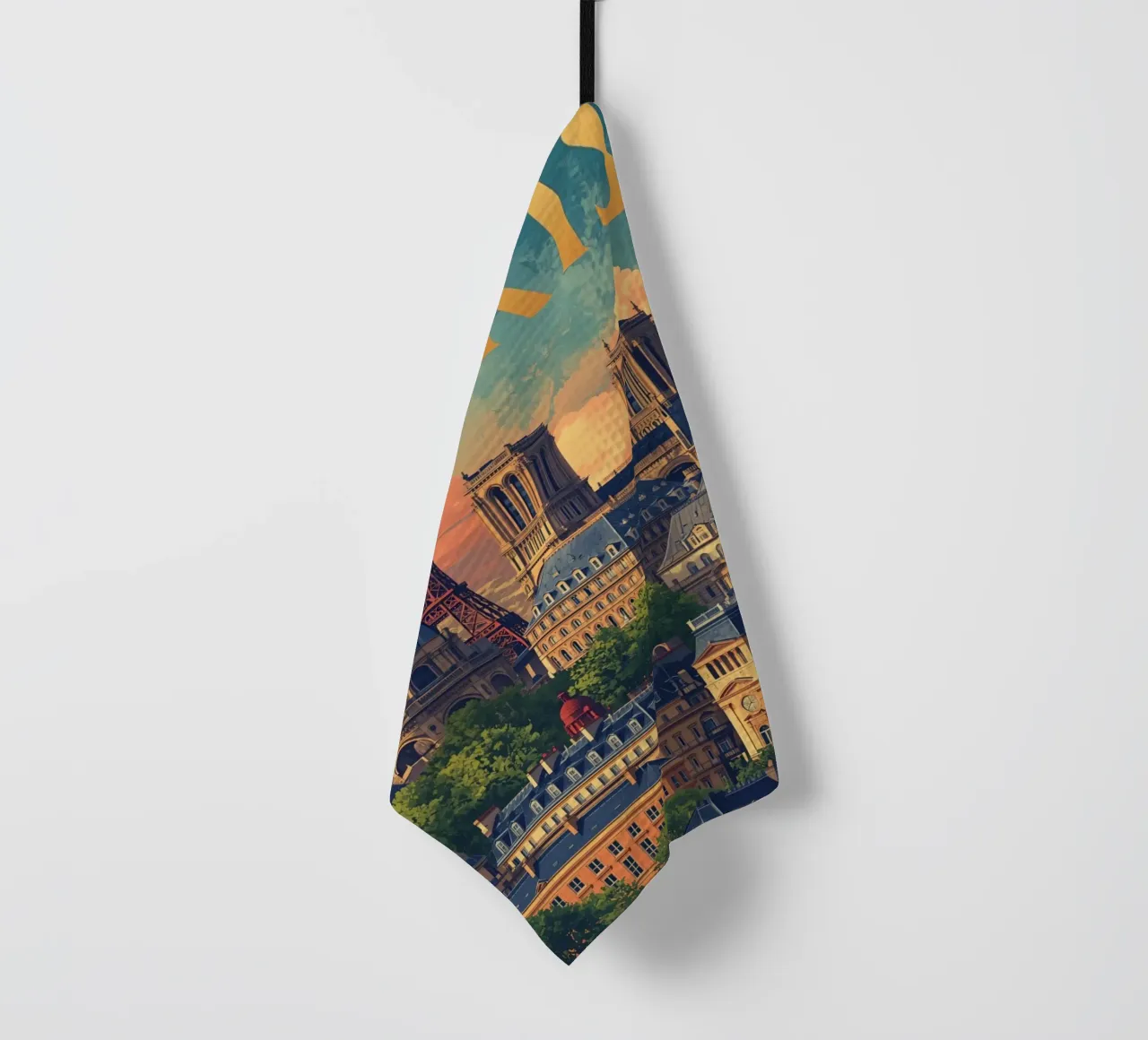 Pariser Stadtbild mit Eiffelturm und Notre Dame Geschirrtuch von DesignDoodle