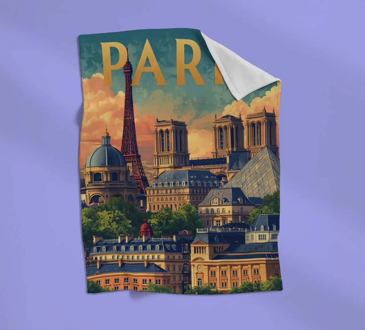 Paesaggio urbano di Parigi con Torre Eiffel e Notre Dame coperta in pile da DesignDoodle