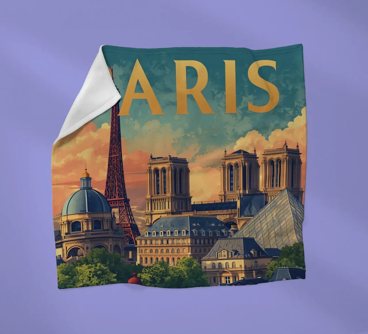 Paesaggio urbano di Parigi con Torre Eiffel e Notre Dame coperta in pile da DesignDoodle