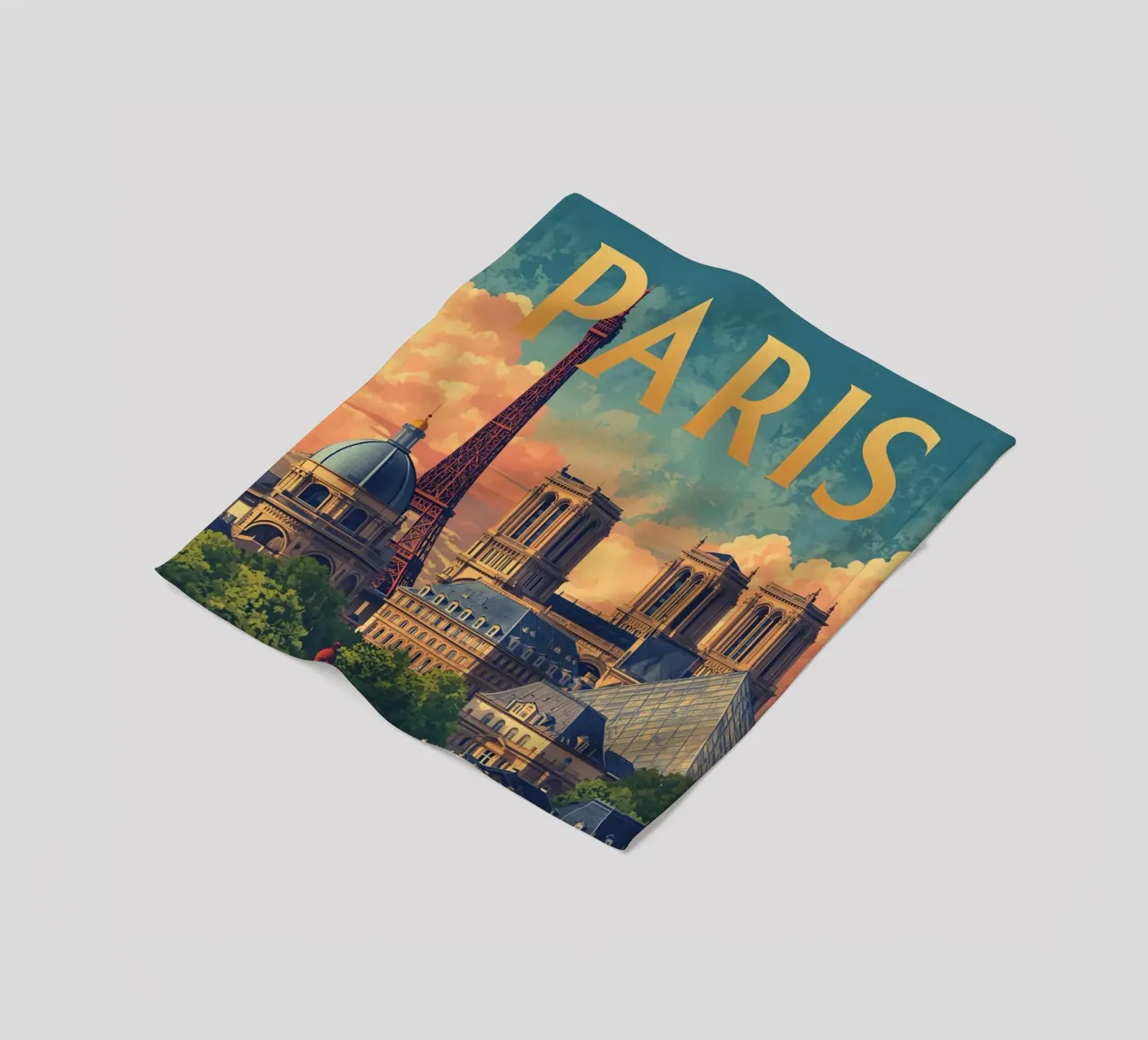 Paesaggio urbano di Parigi con Torre Eiffel e Notre Dame coperta in pile da DesignDoodle