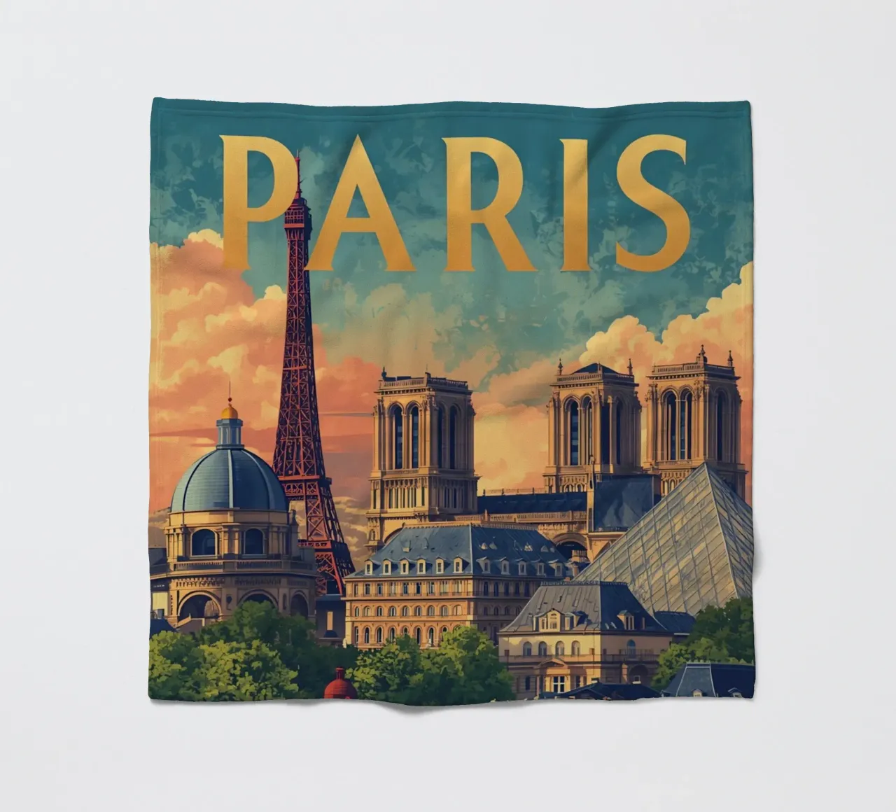Paesaggio urbano di Parigi con Torre Eiffel e Notre Dame coperta in pile da DesignDoodle
