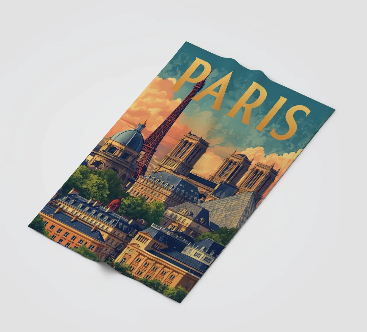 Paesaggio urbano di Parigi con Torre Eiffel e Notre Dame coperta in pile da DesignDoodle