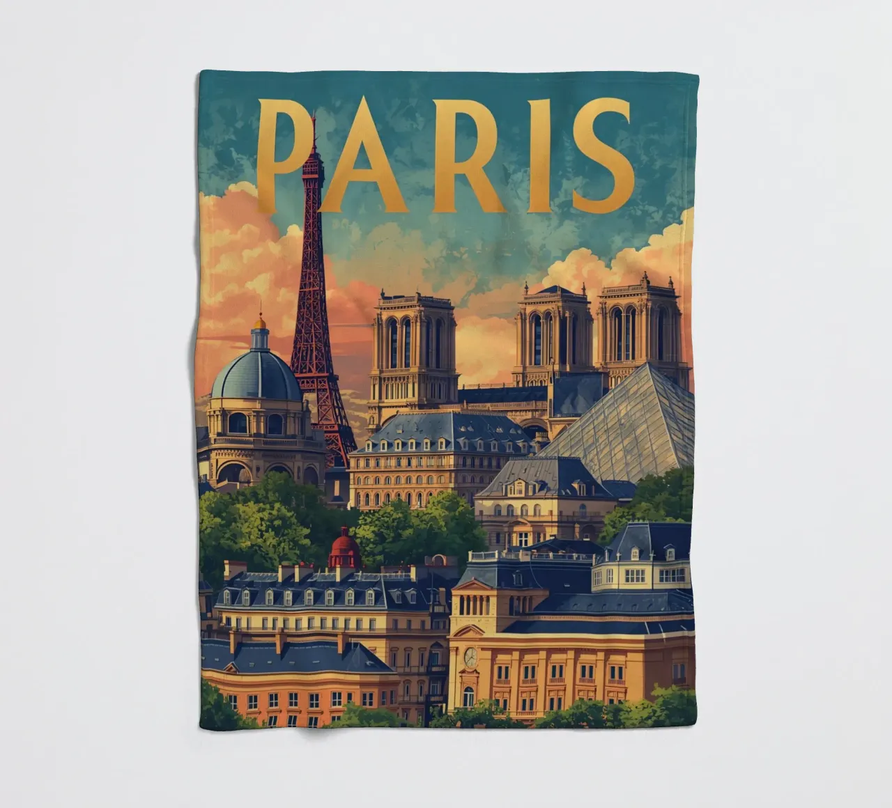 Paesaggio urbano di Parigi con Torre Eiffel e Notre Dame coperta in pile da DesignDoodle