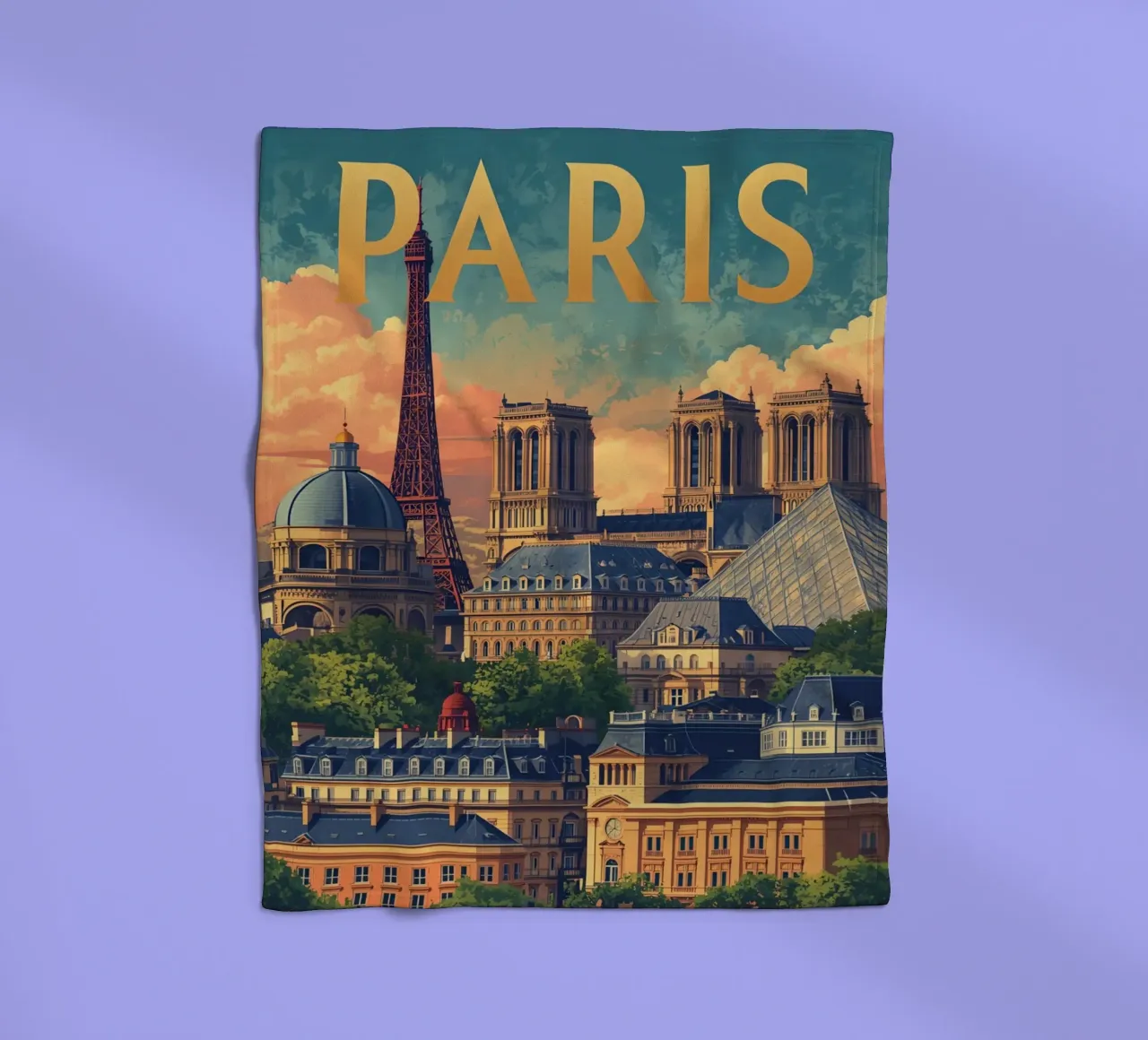 Paesaggio urbano di Parigi con Torre Eiffel e Notre Dame coperta in pile da DesignDoodle