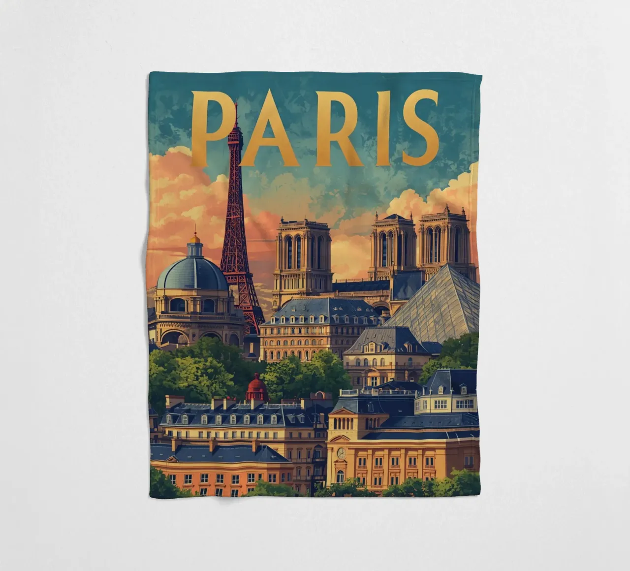 Paesaggio urbano di Parigi con Torre Eiffel e Notre Dame coperta in pile da DesignDoodle