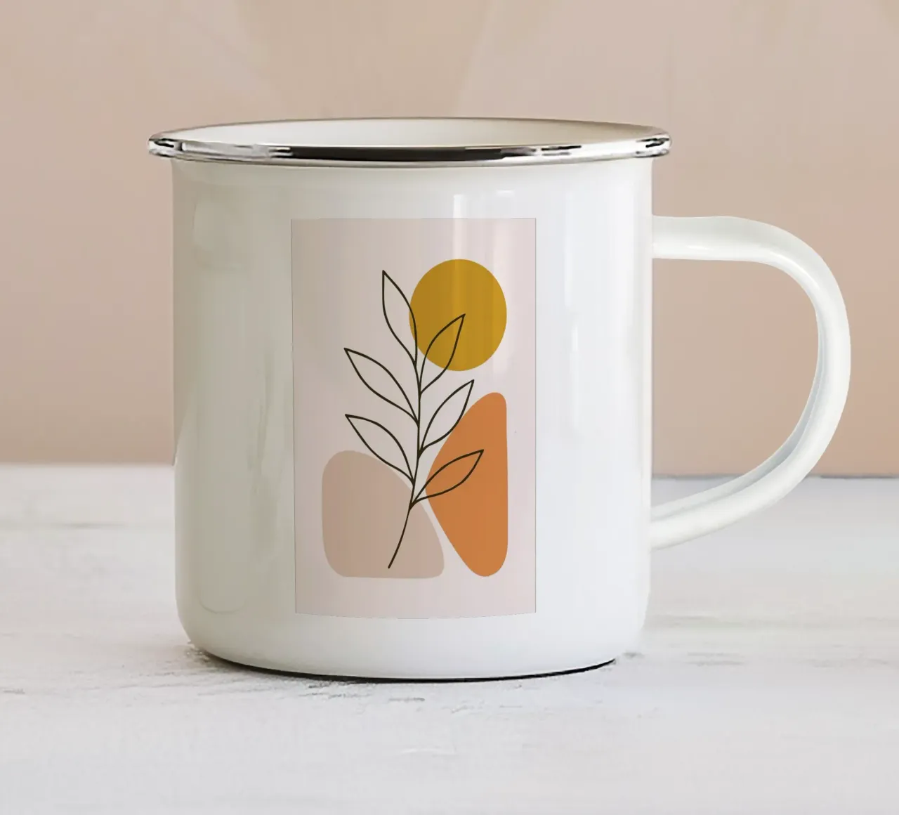 Minimalist Botanical Art with Geometric Shapes enamel mug by PosterByFly