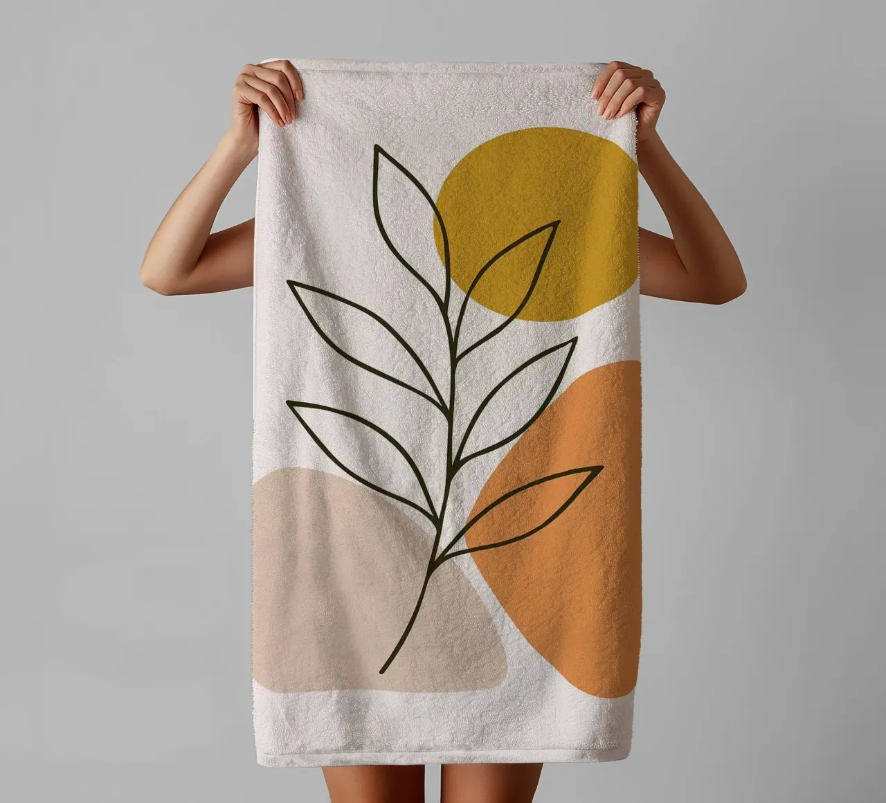 Minimalist Botanical Art with Geometric Shapes towel by PosterByFly