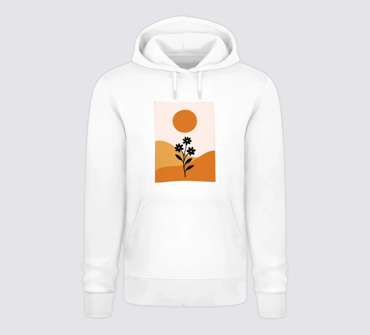 Paesaggio floreale minimalista con sole felpa con cappuccio da PosterByFly