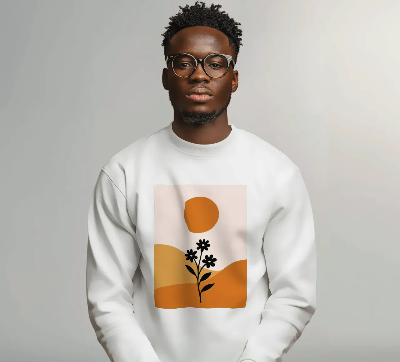 Paesaggio floreale minimalista con sole felpa da PosterByFly