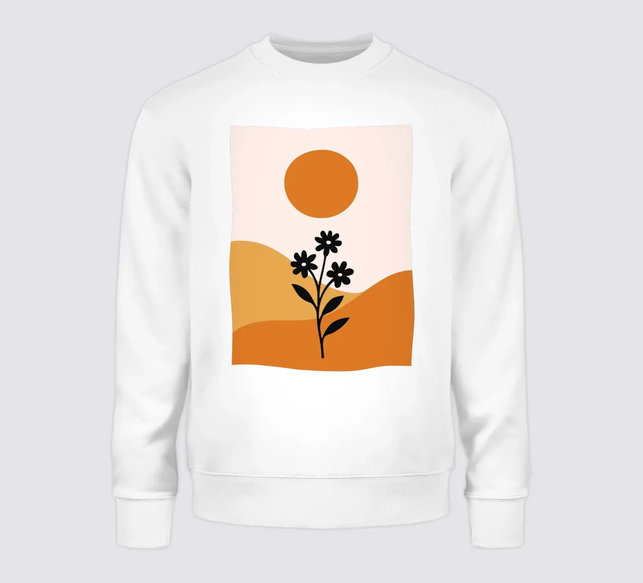 Paesaggio floreale minimalista con sole felpa da PosterByFly