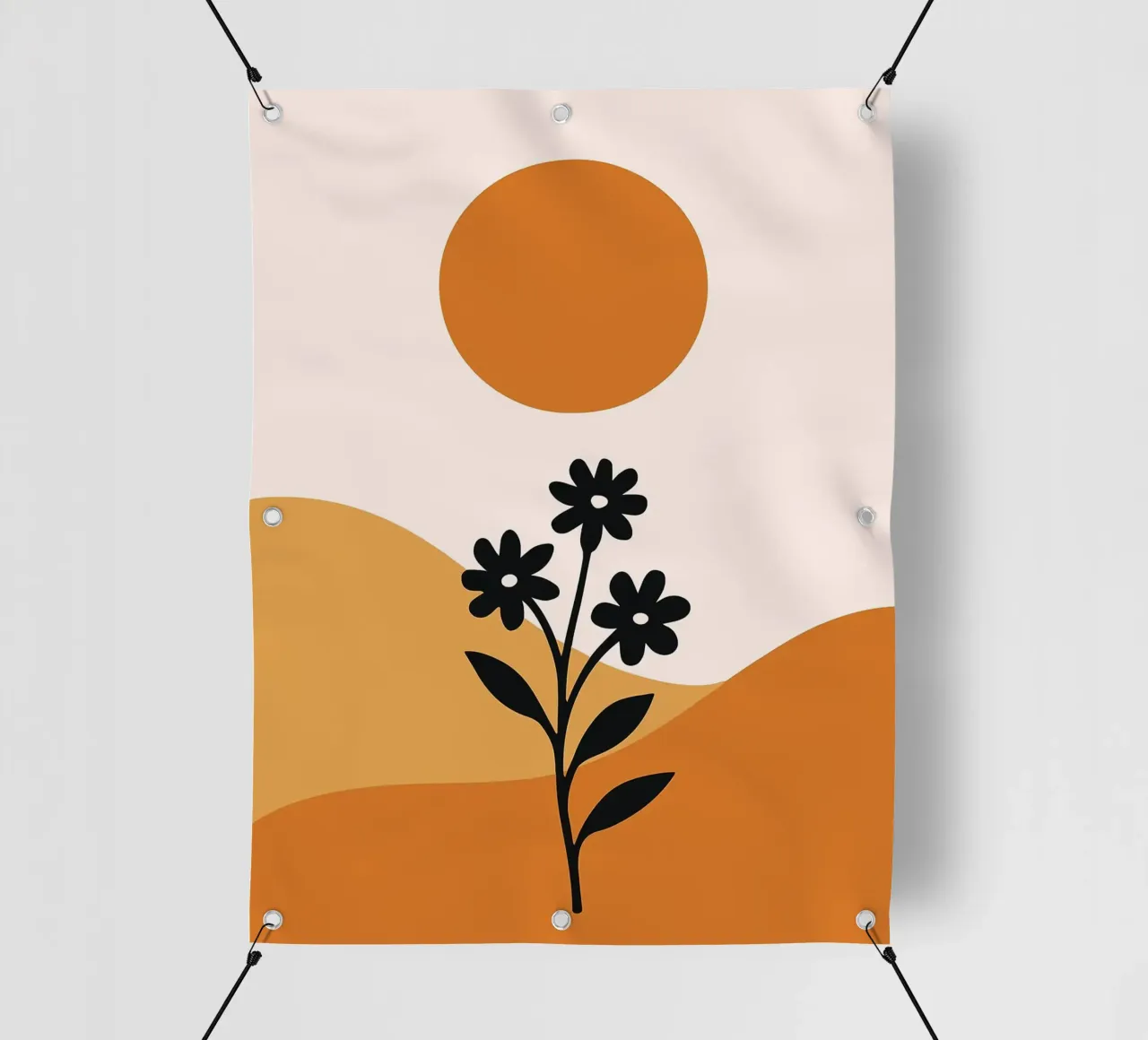 Paesaggio floreale minimalista con sole telo in pvc da PosterByFly