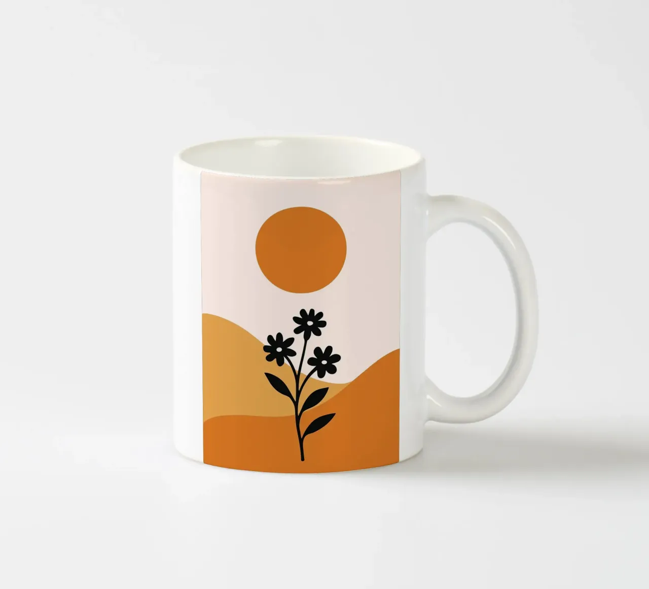 Paesaggio floreale minimalista con sole tazza in ceramica da PosterByFly