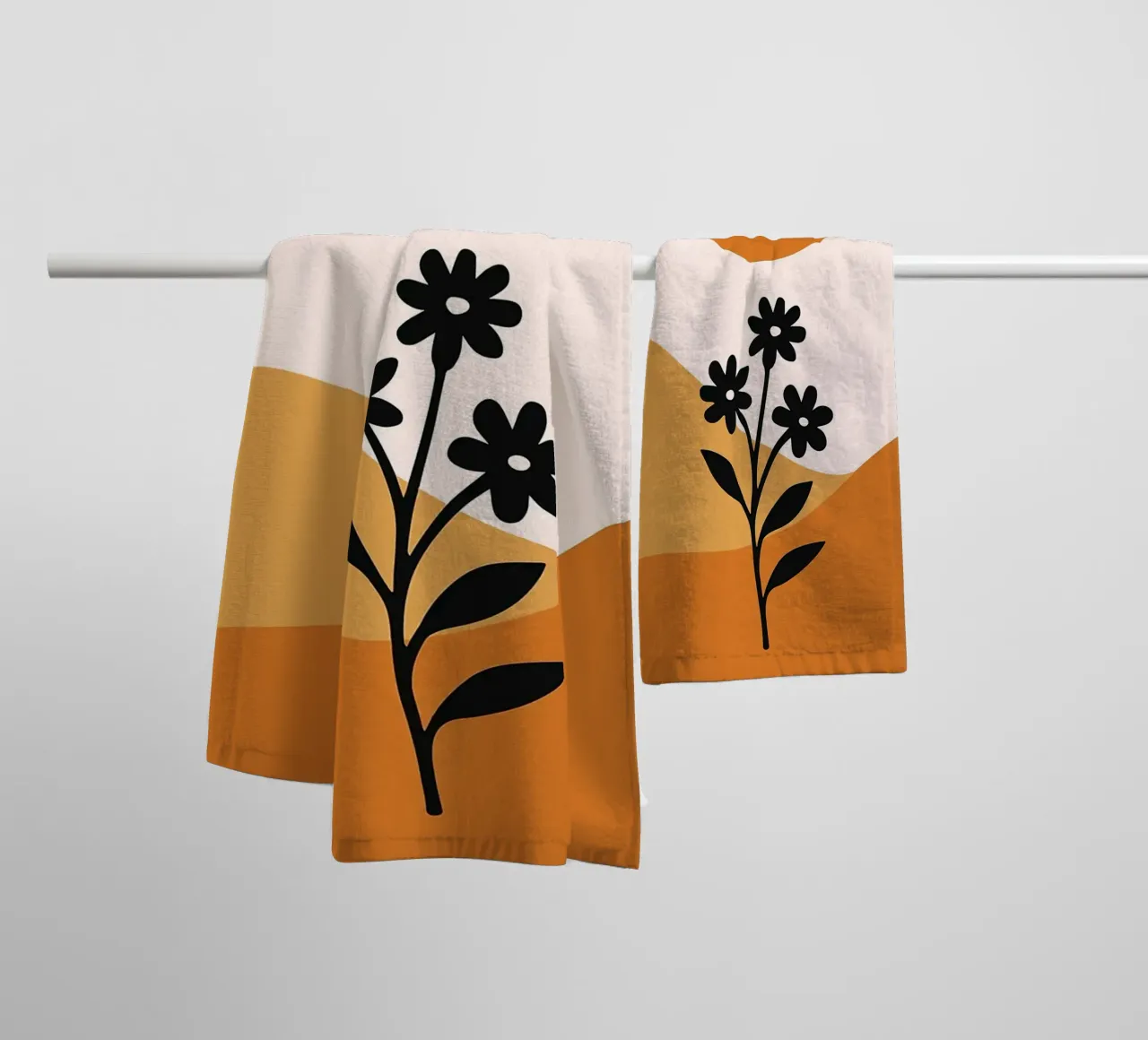 Paesaggio floreale minimalista con sole asciugamano da bagno da PosterByFly