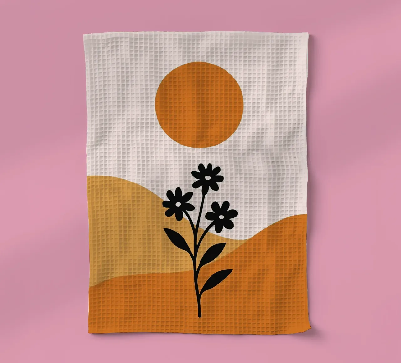 Paesaggio floreale minimalista con sole canovaccio da cucina da PosterByFly