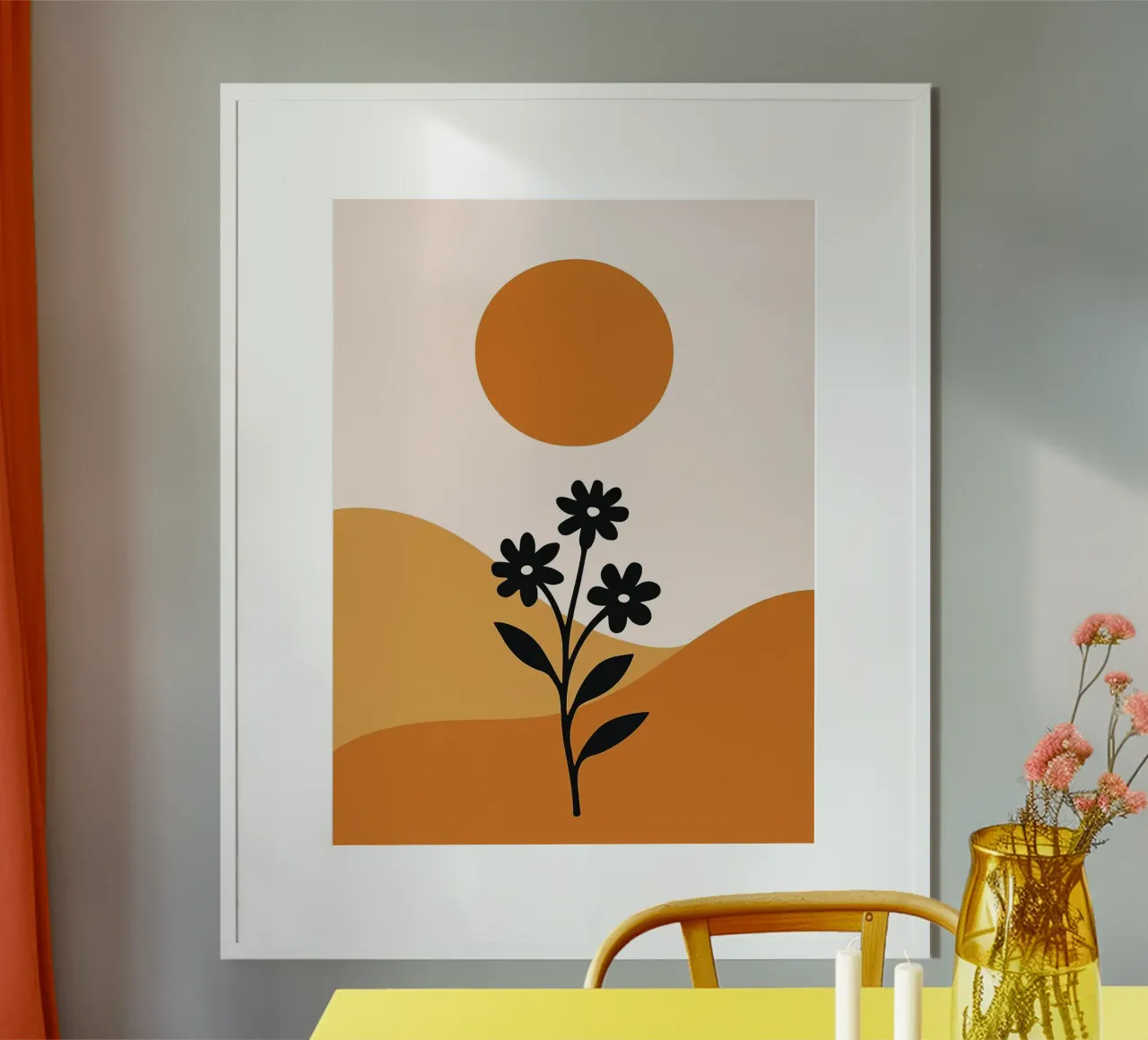 Paesaggio floreale minimalista con sole carta hahnemühle da PosterByFly