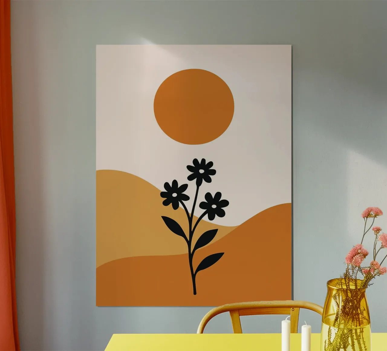 Paesaggio floreale minimalista con sole carta hahnemühle da PosterByFly
