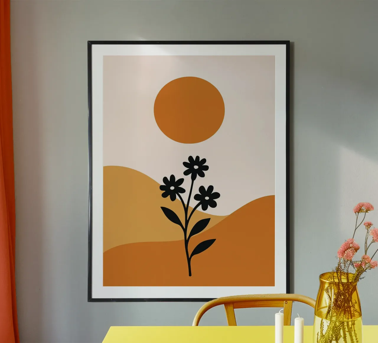 Paesaggio floreale minimalista con sole carta hahnemühle da PosterByFly