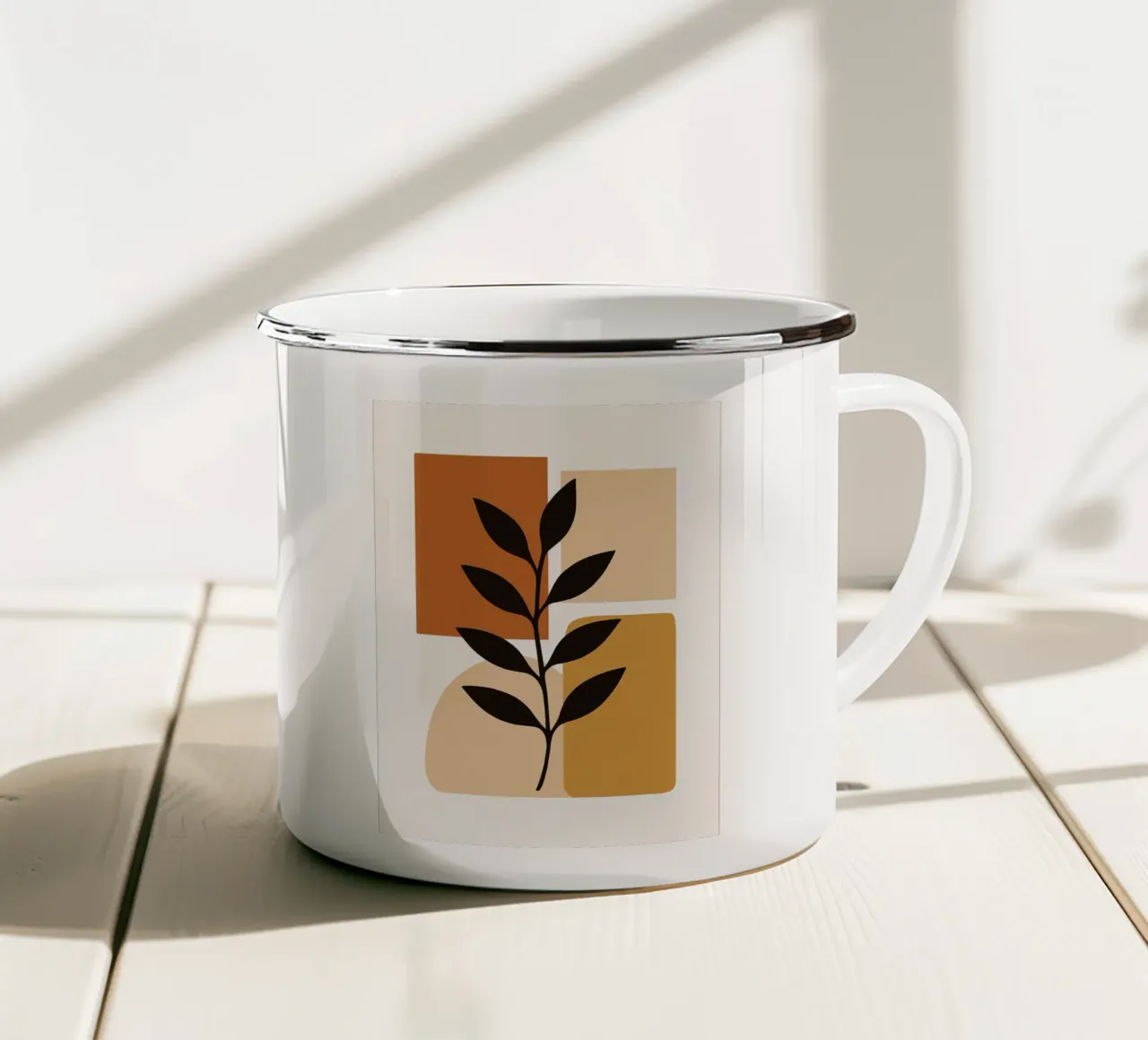 Abstract Botanical Art with Geometric Shapes enamel mug by PosterByFly
