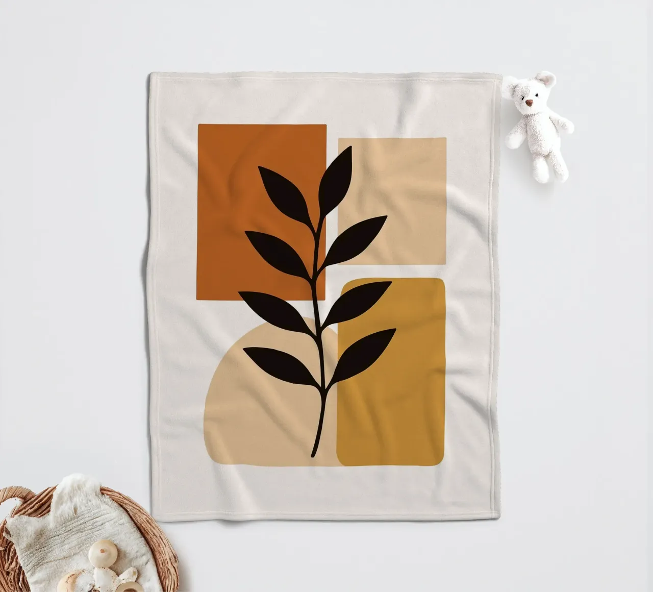 Abstract Botanical Art with Geometric Shapes fleece blanket by PosterByFly