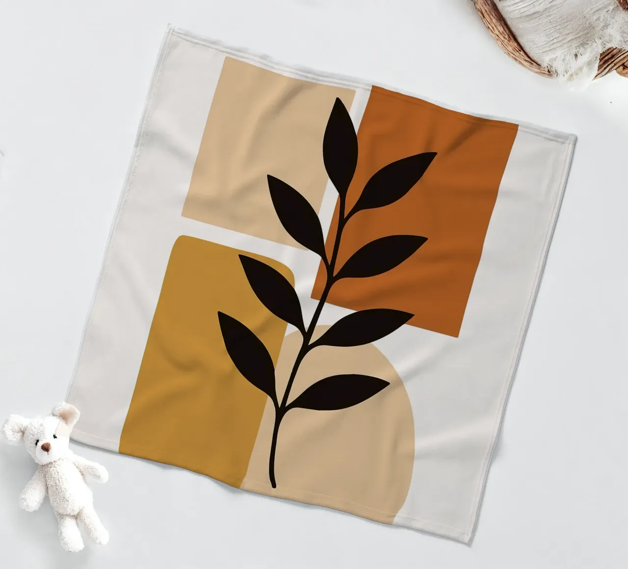 Abstract Botanical Art with Geometric Shapes fleece blanket by PosterByFly