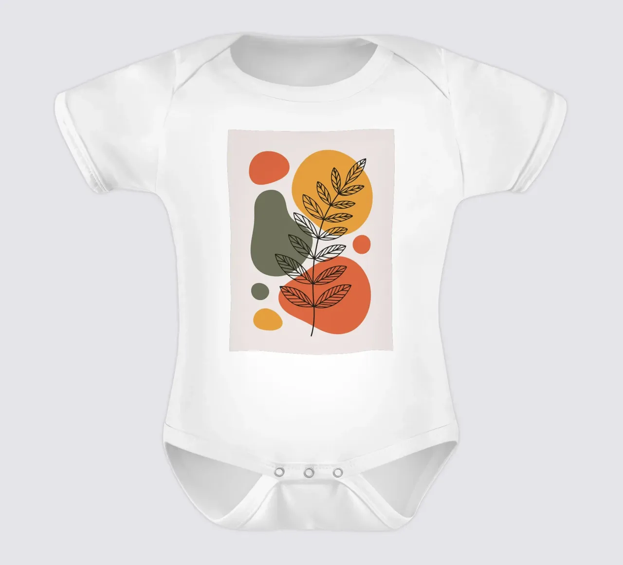 Abstracte botanische kunst met aardetinten babyrompertje korte mouwen van PosterByFly