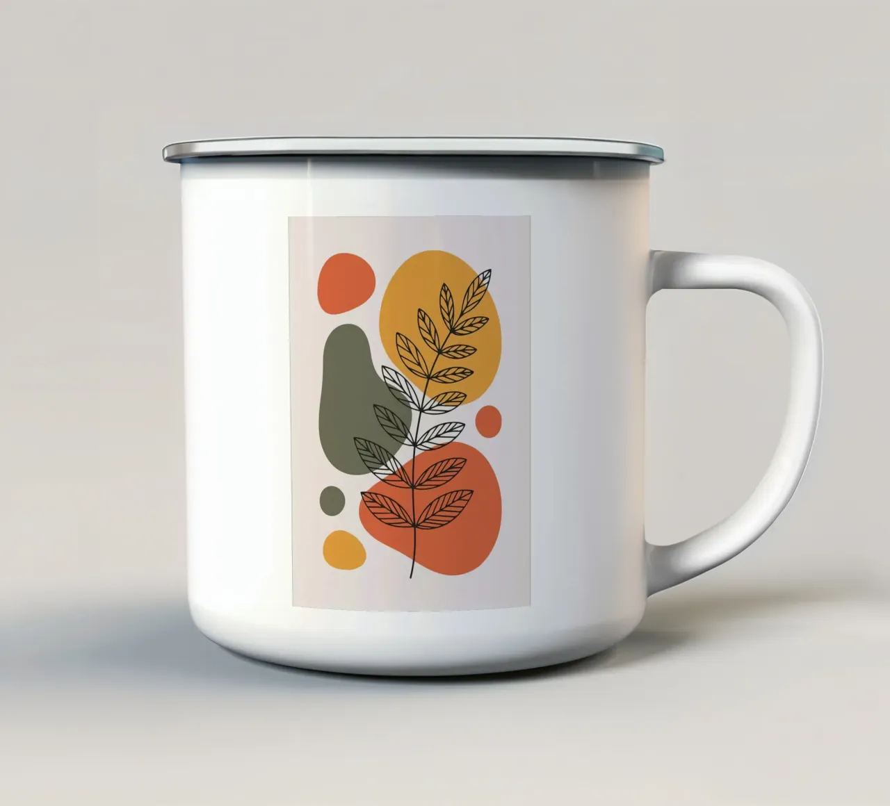 Abstracte botanische kunst met aardetinten emaille mok van PosterByFly