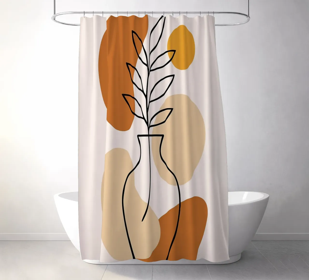 Illustrazione di una pianta minimalista in un vaso tenda da doccia da PosterByFly