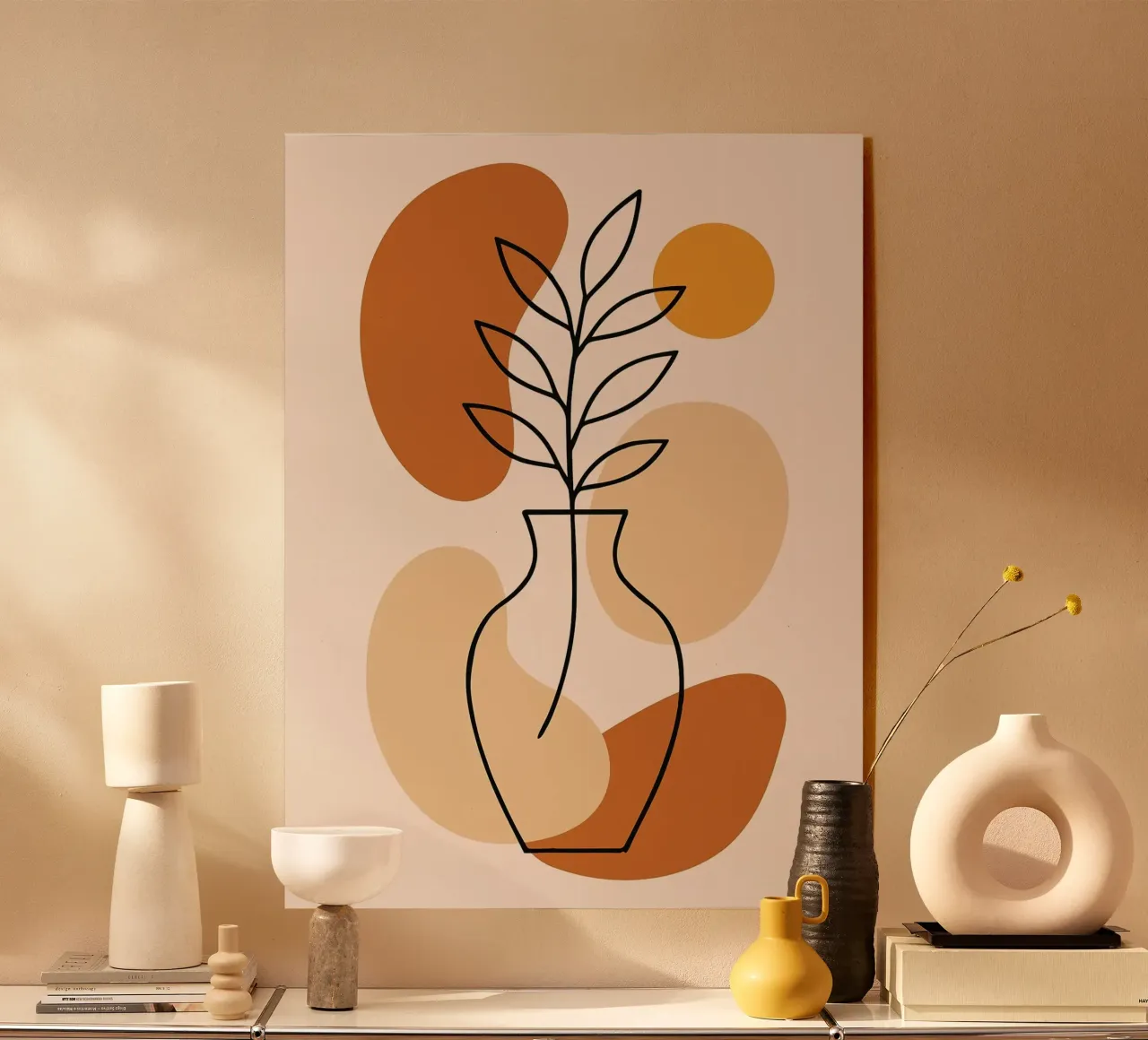 Ilustración minimalista de una planta en un jarrón metacrilato de PosterByFly