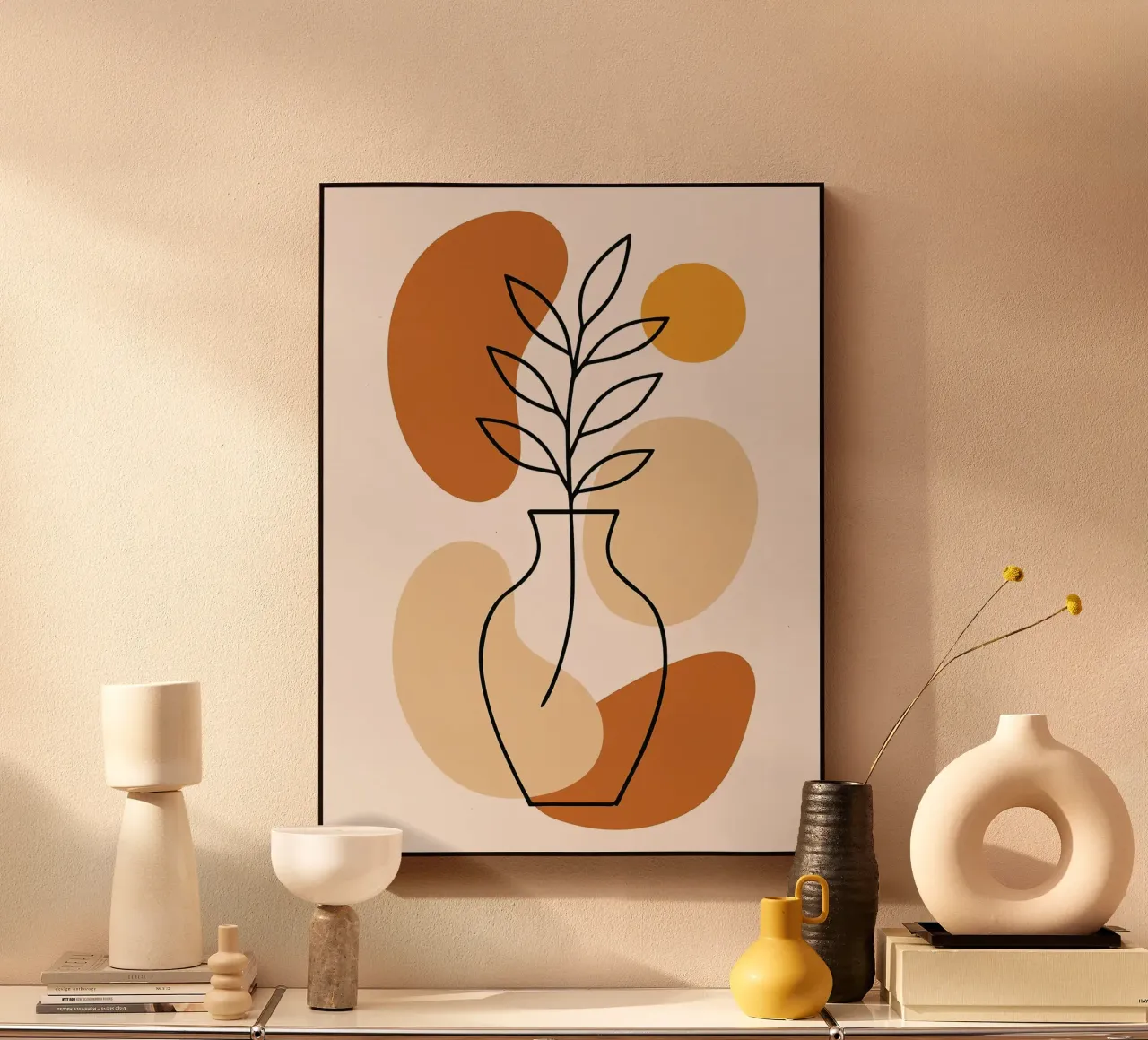 Illustrazione di una pianta minimalista in un vaso alluminio dibond da PosterByFly
