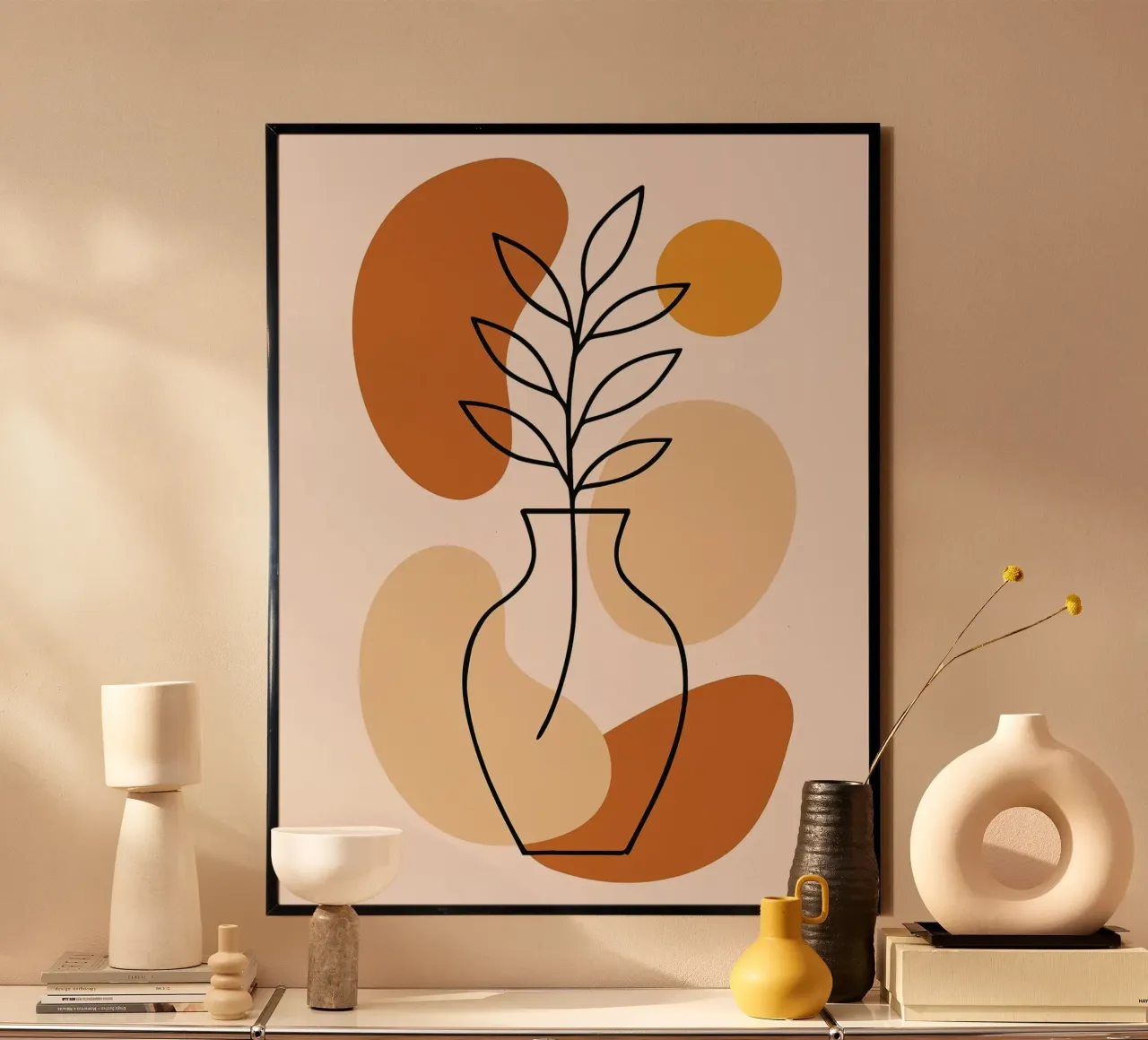 Illustrazione di una pianta minimalista in un vaso carta hahnemühle da PosterByFly