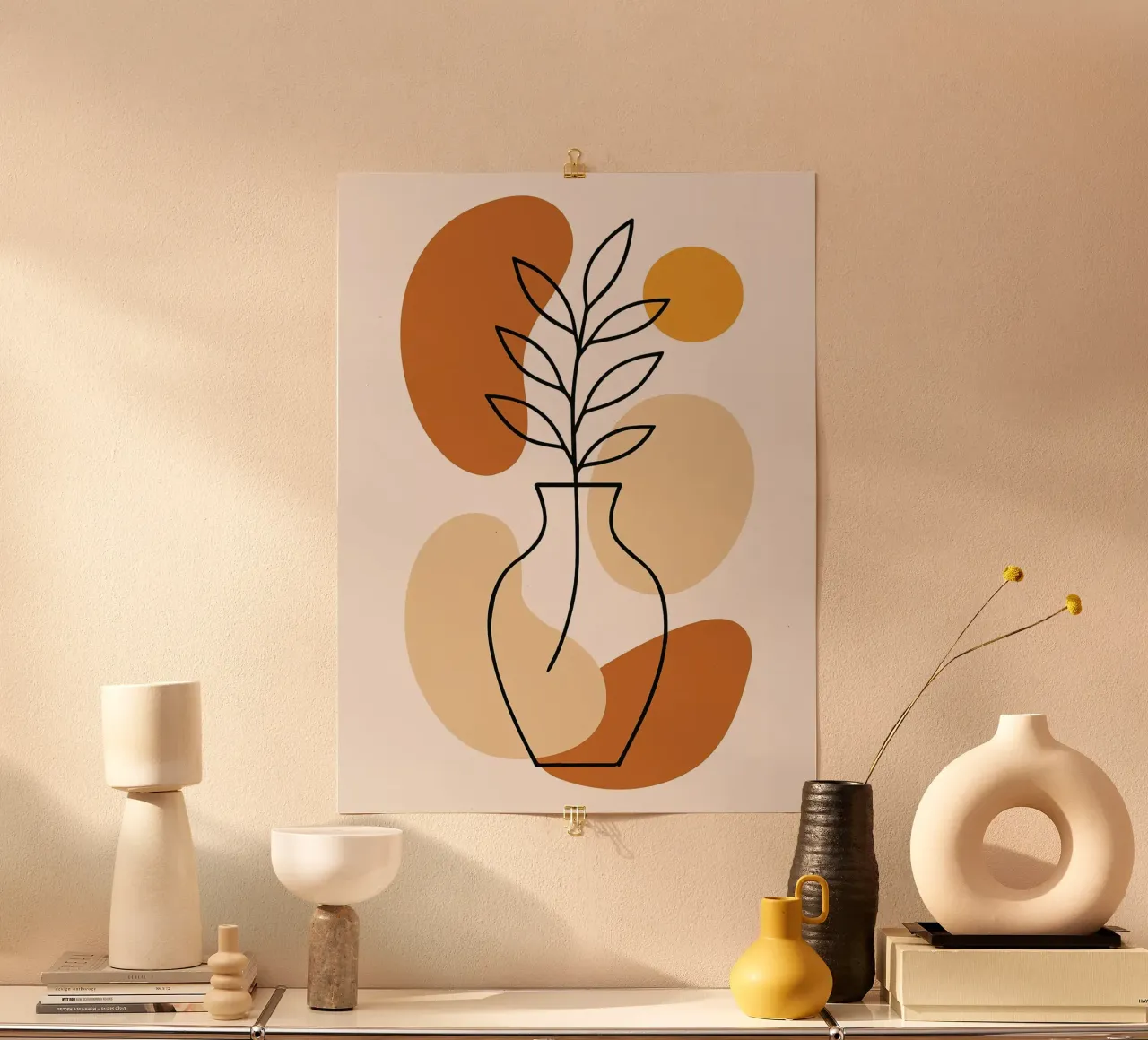 Illustrazione di una pianta minimalista in un vaso carta hahnemühle da PosterByFly