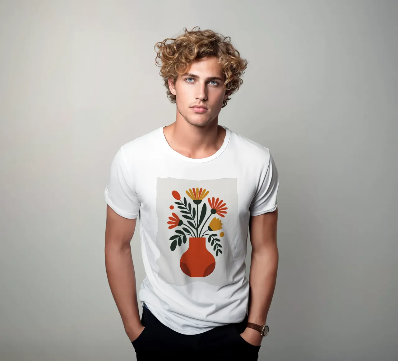 Composizione floreale minimalista in vaso t-shirt da PosterByFly