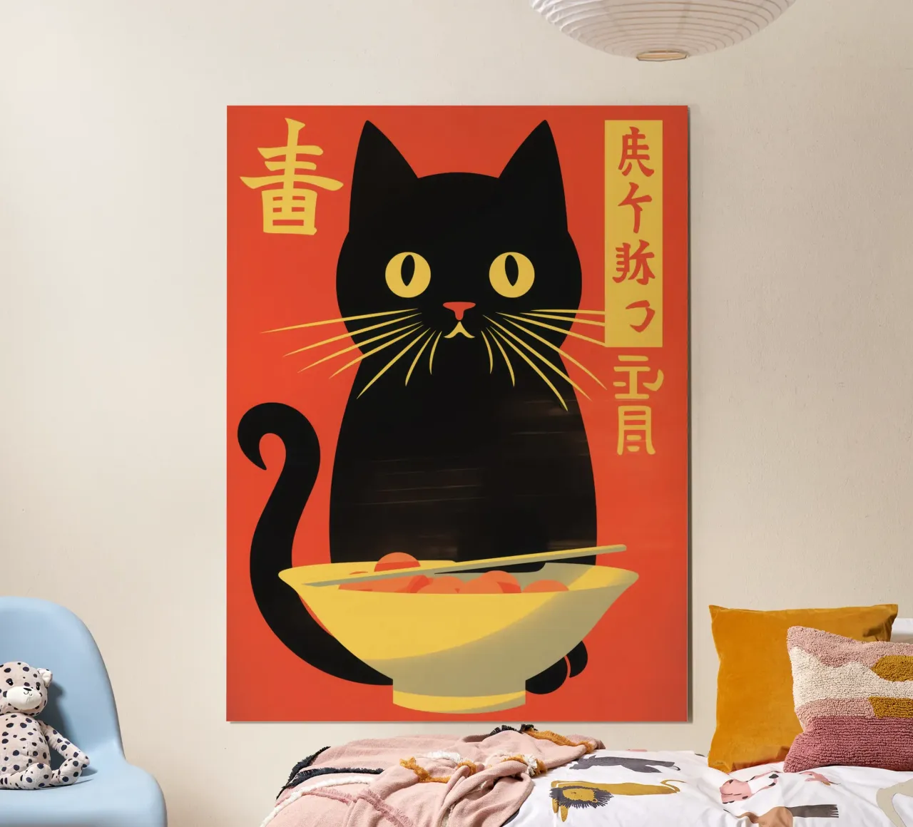 Black Japanese ramen noodle cat poster by Autofocus